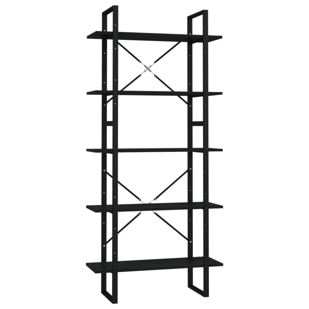 Estantería de 5 niveles madera contrachapada negra 80x30x175 cm
