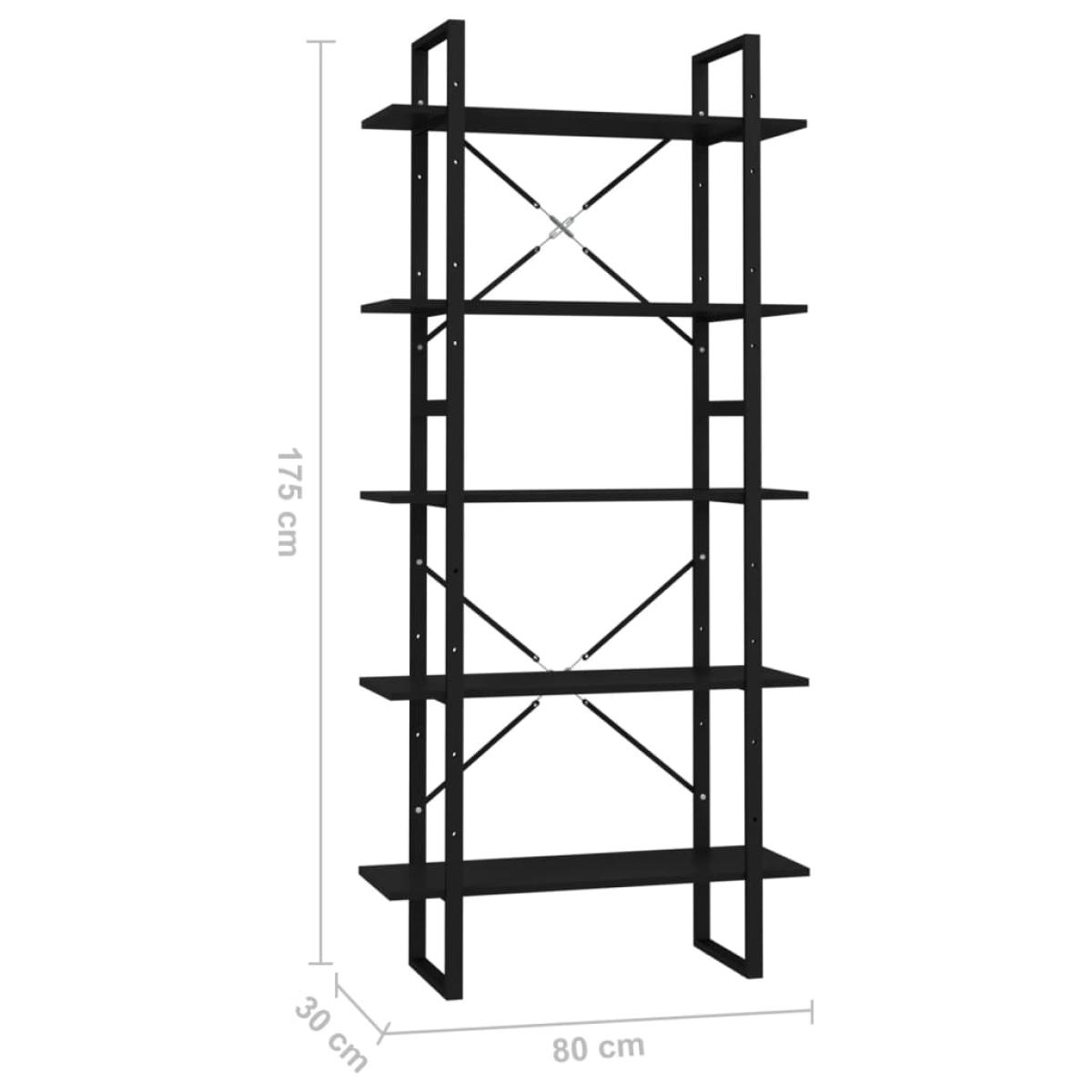 Estantería de 5 niveles madera contrachapada negra 80x30x175 cm