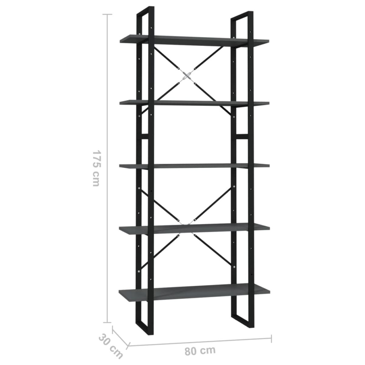 Estantería de 5 niveles madera contrachapada gris 80x30x175 cm
