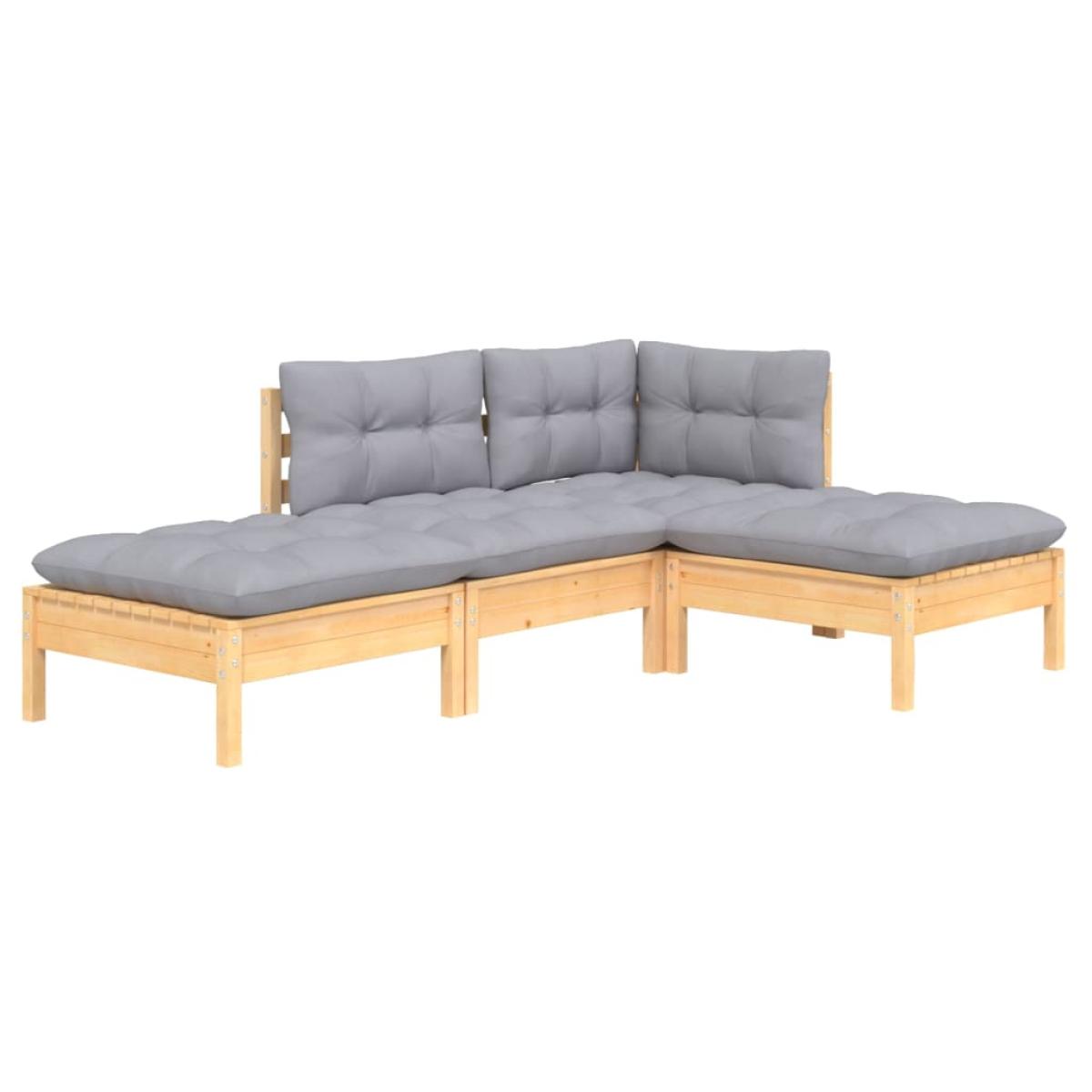 Juego de muebles de jardín 4 pzas y cojines madera maciza pino