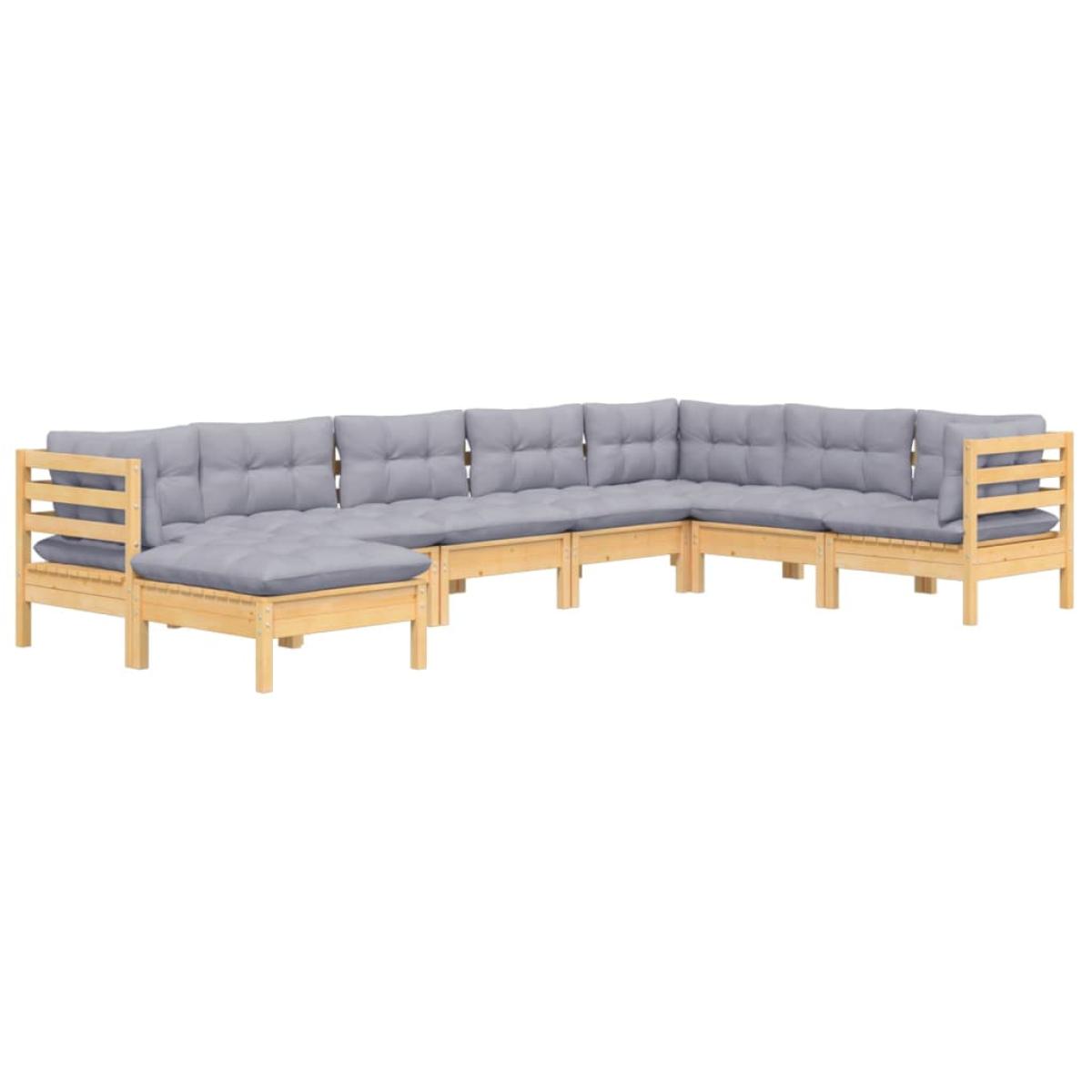 Juego de muebles de jardín 8 pzas y cojines madera maciza pino