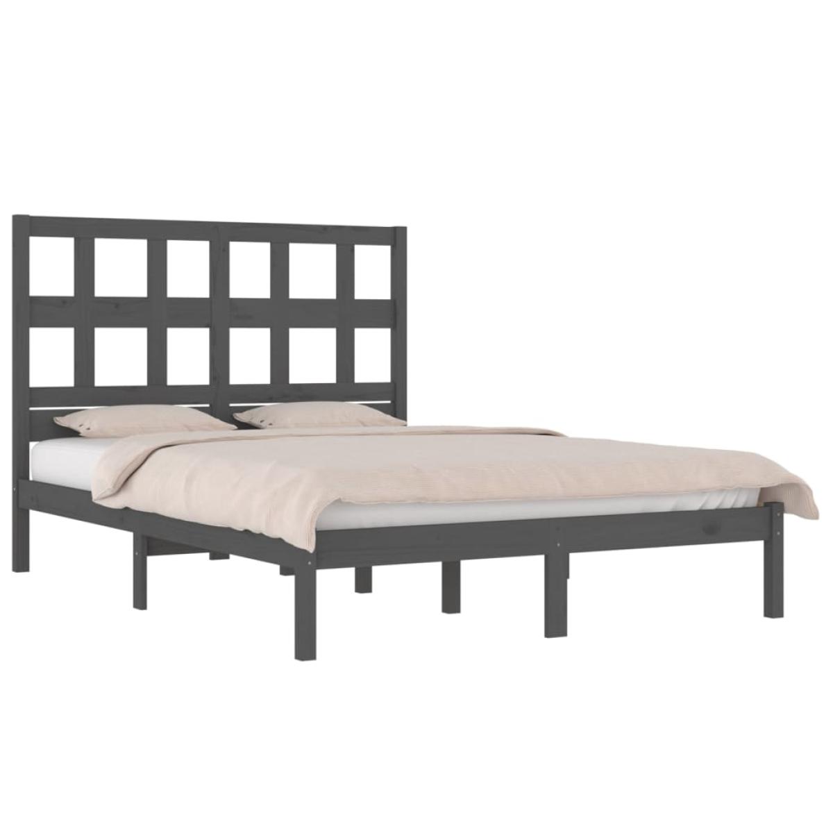 Estructura de cama de madera maciza de pino gris 200x200 cm