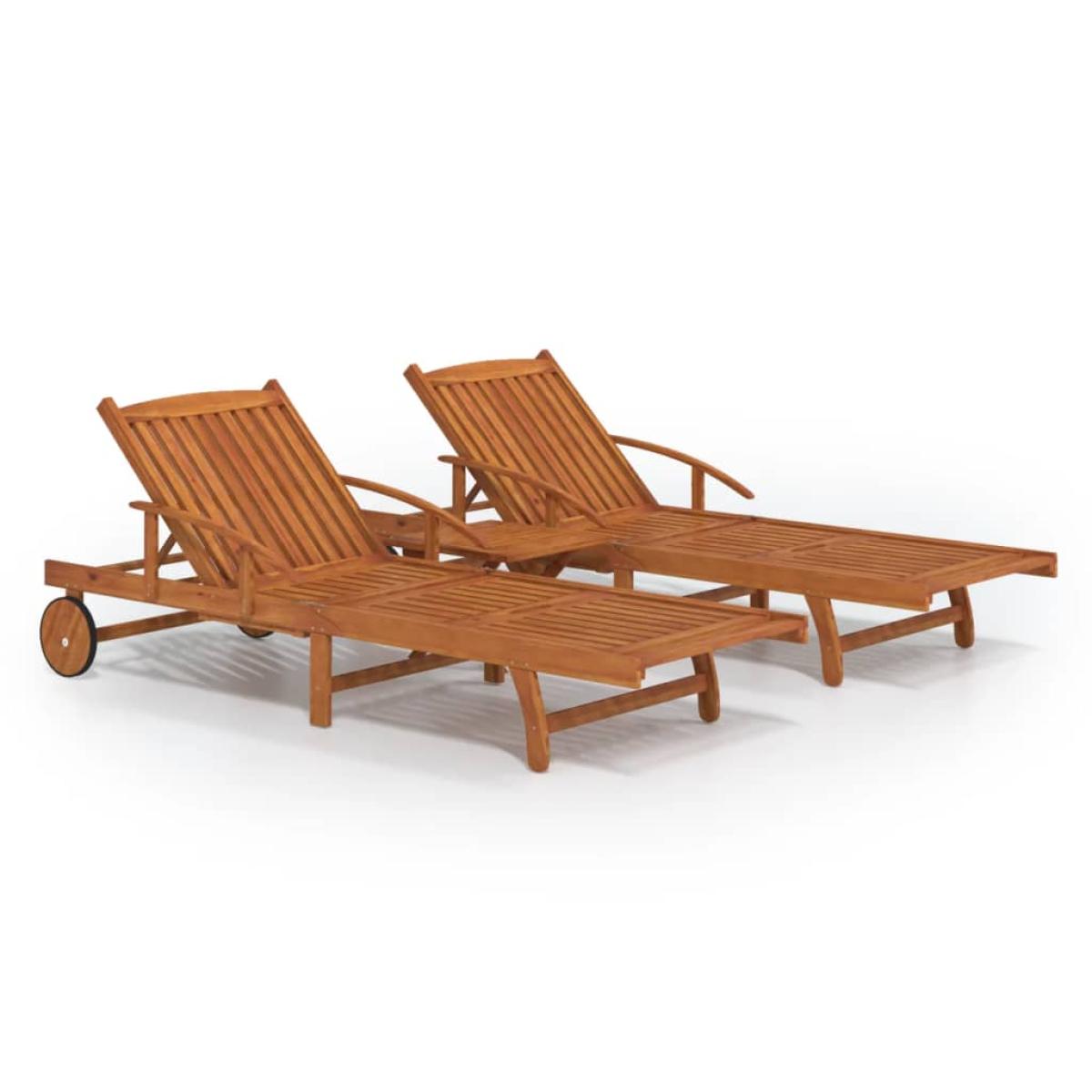 Set de tumbonas con mesita 2 uds madera maciza de acacia