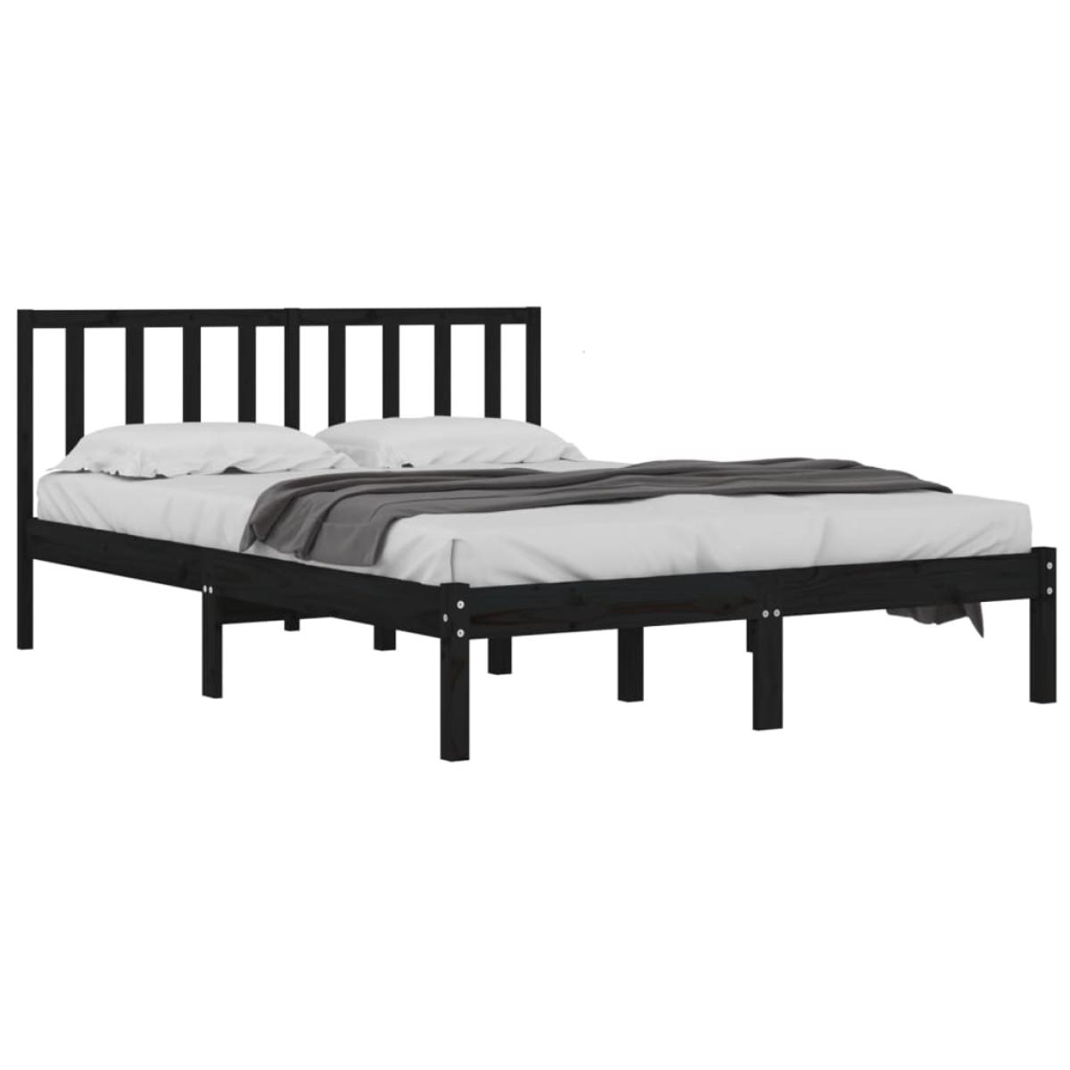 Estructura cama madera maciza pino doble negra 120x190 cm