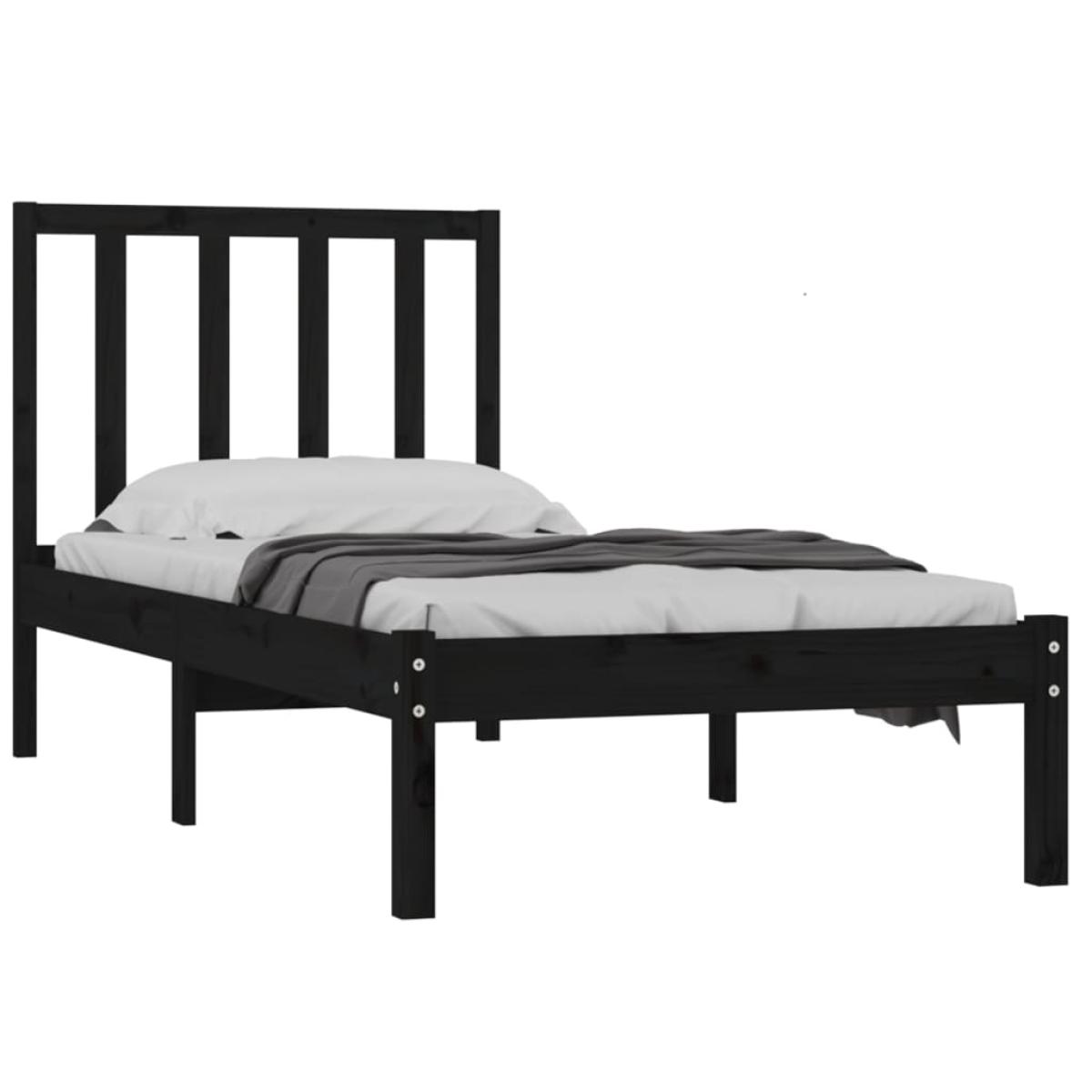 Estructura de cama madera maciza de pino negro 75x190 cm