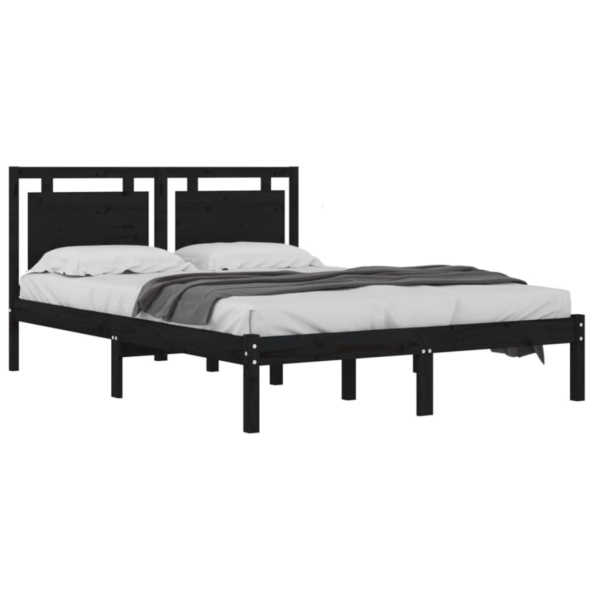 Estructura de cama de matrimonio madera maciza negra 135x190 cm