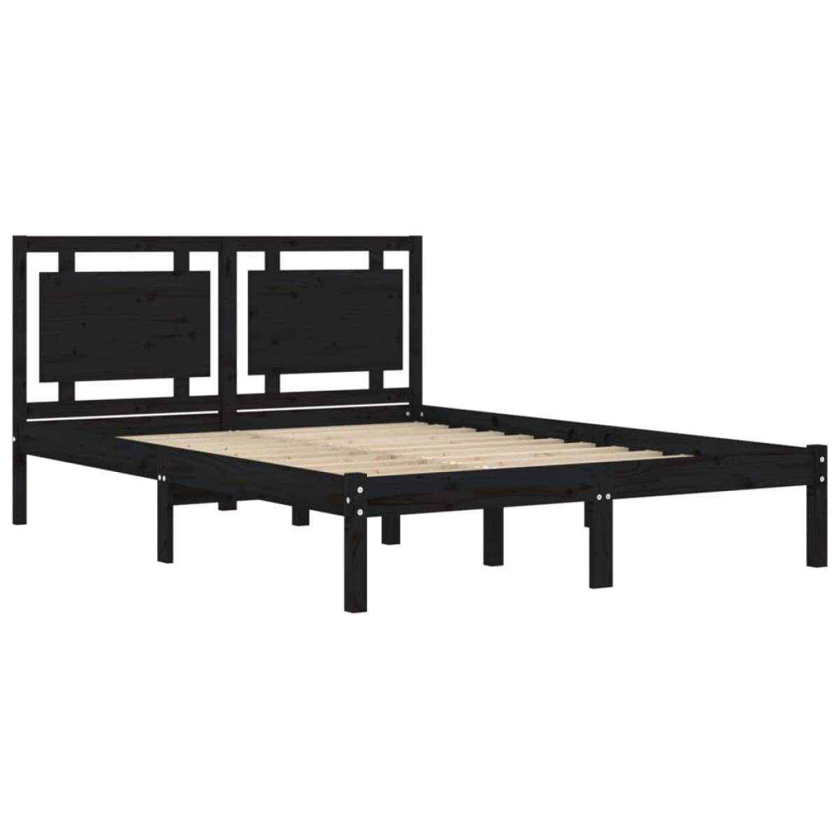 Estructura de cama de matrimonio madera maciza negra 135x190 cm