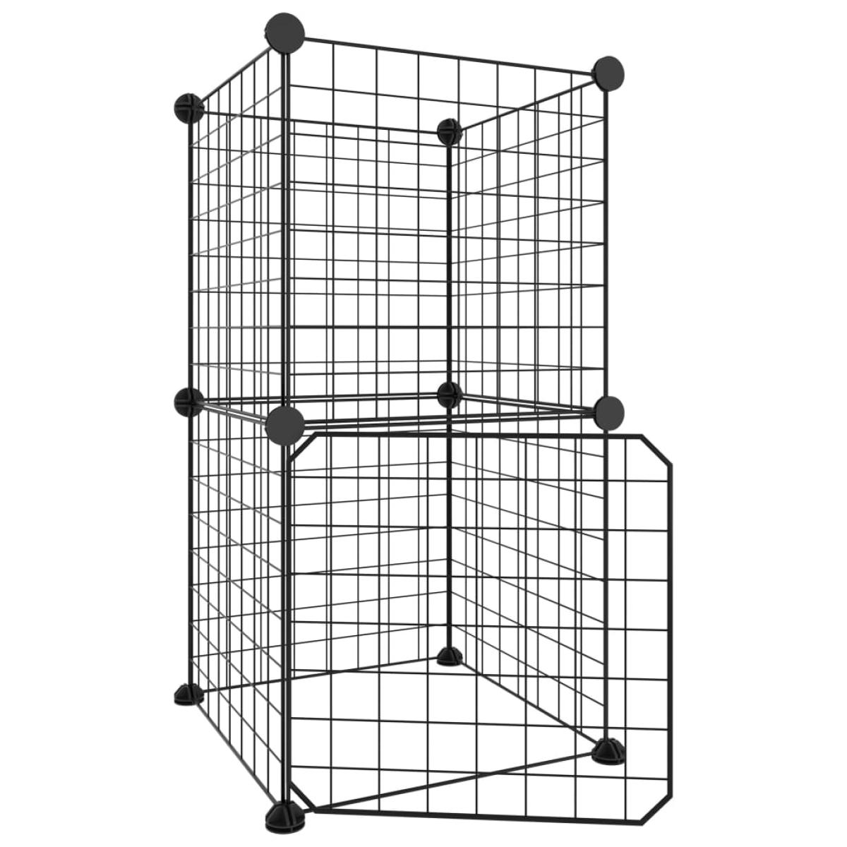 Jaula para mascotas de 8 paneles con puerta acero negro 35x35cm