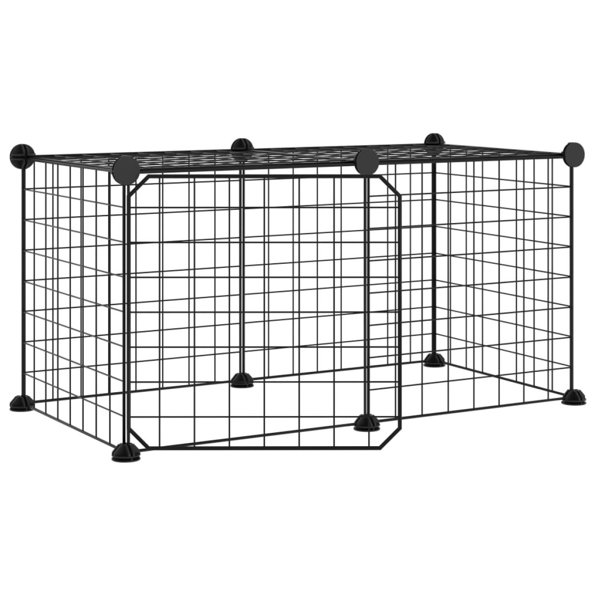 Jaula para mascotas de 8 paneles con puerta acero negro 35x35cm
