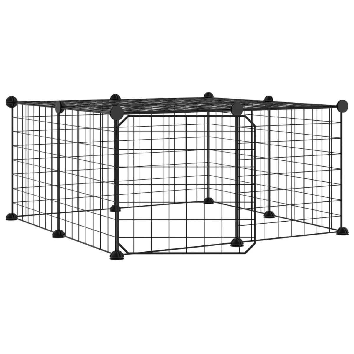 Jaula para mascotas de 12 paneles puerta acero negro 35x35cm