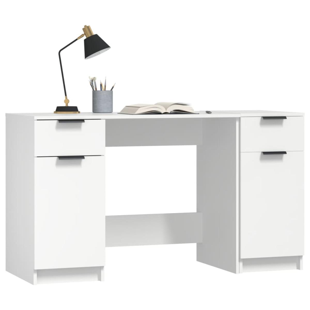 Escritorio con armario lateral madera contrachapada blanco