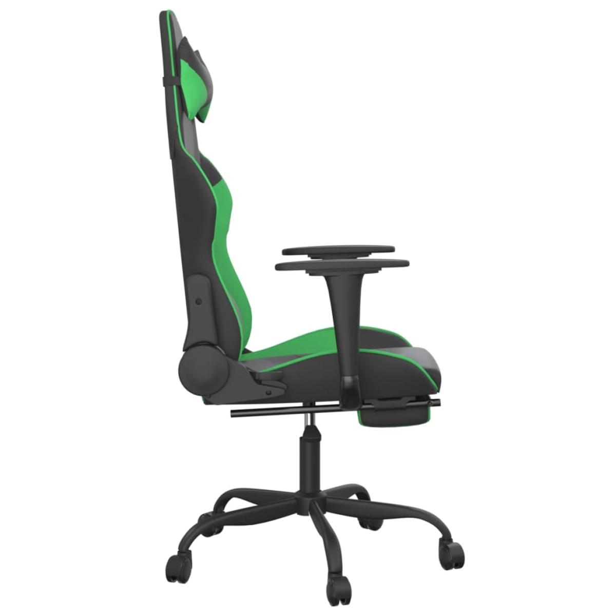 Silla gaming con reposapiés cuero sintético negro verde