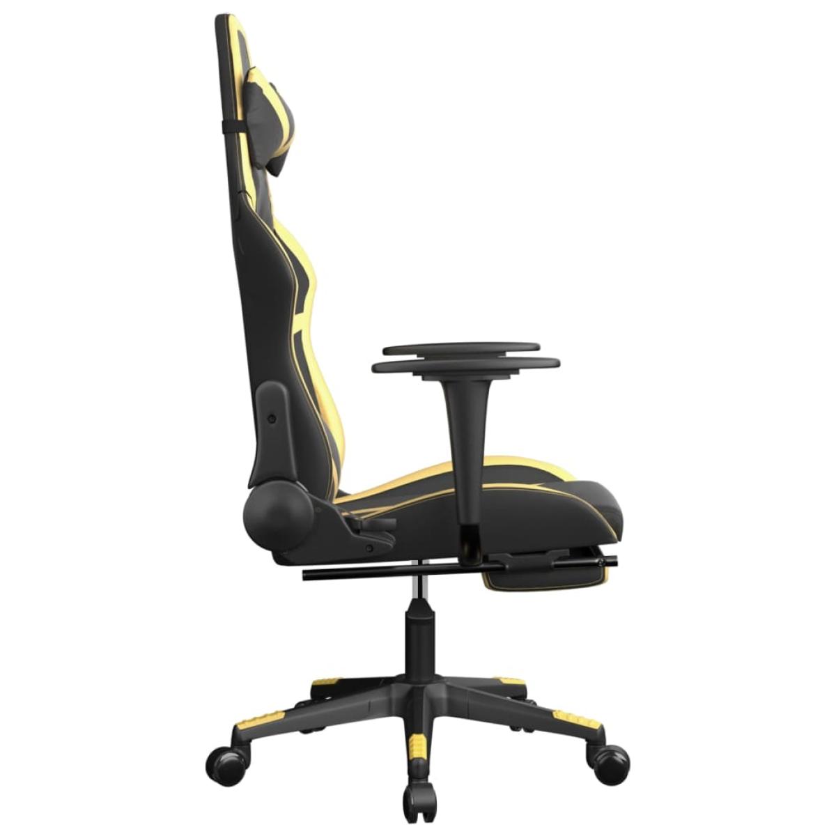 Silla gaming con reposapiés cuero sintético negro dorado