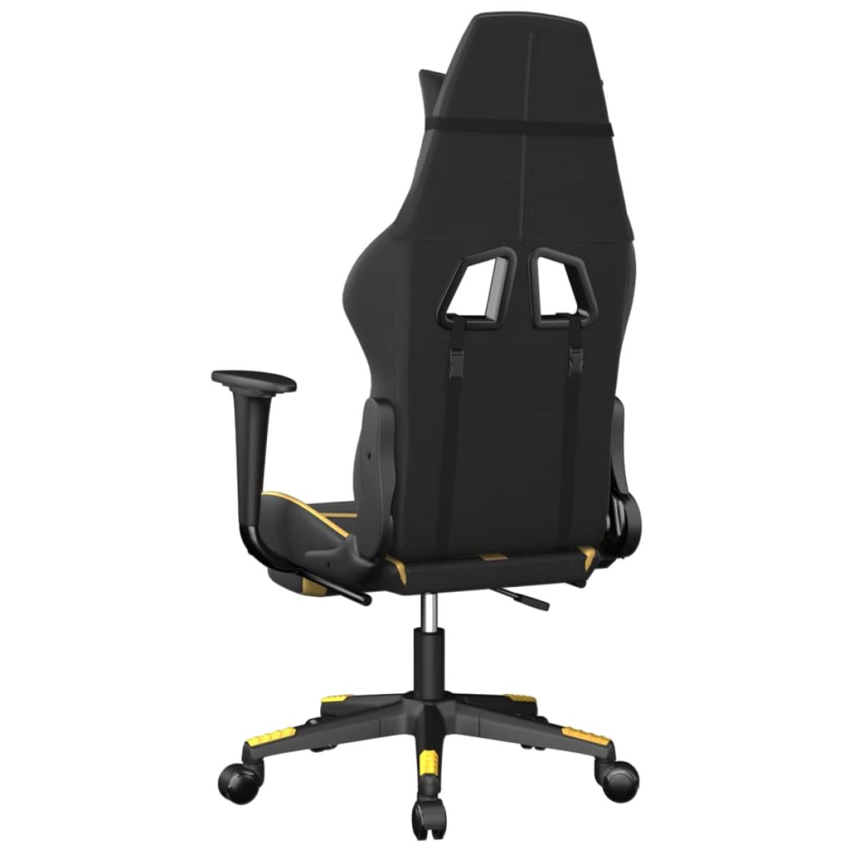 Silla gaming con reposapiés cuero sintético negro dorado