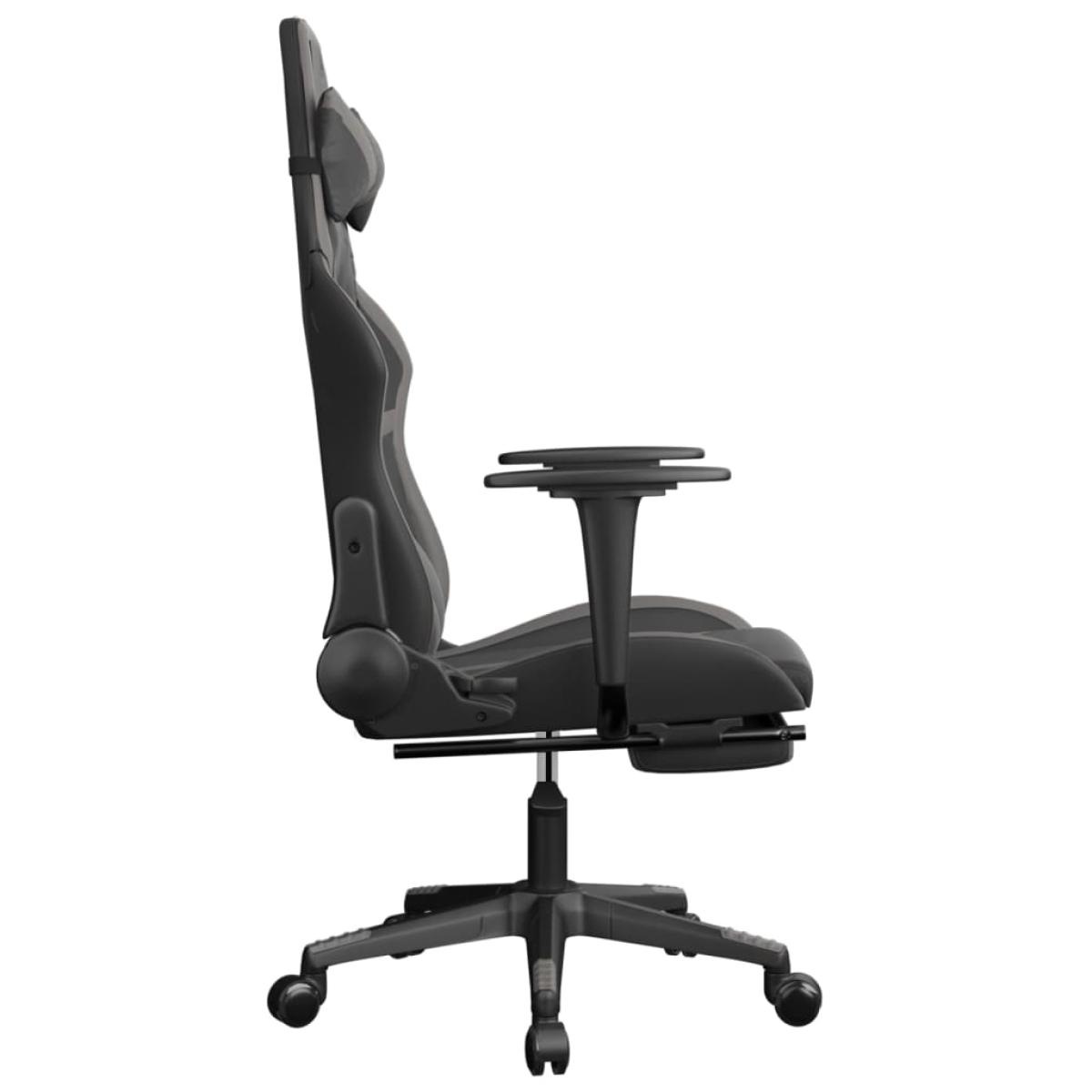 Silla gaming con reposapiés cuero sintético negro gris