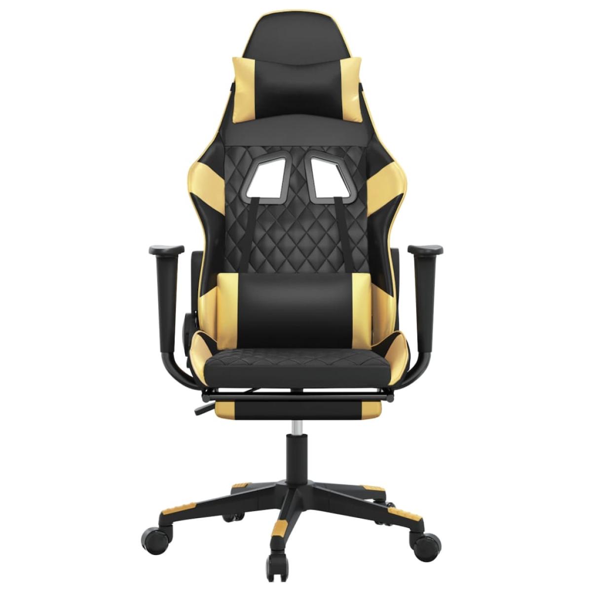 Silla gaming con reposapiés cuero sintético negro dorado