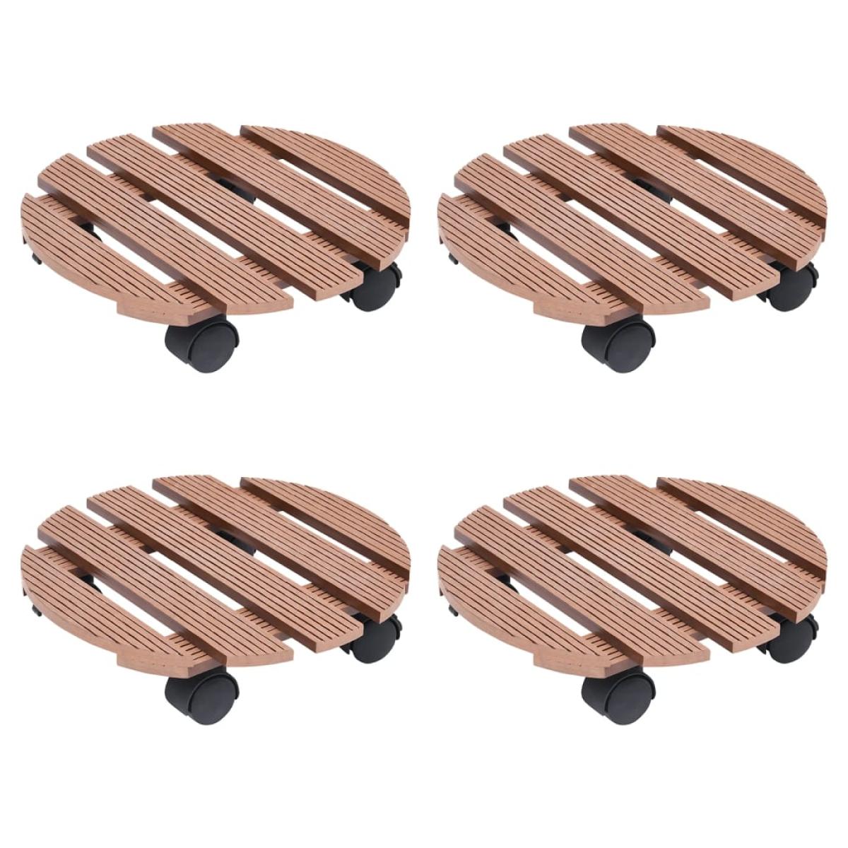 Soportes con ruedas para plantas 4 uds marrón WPC Ø30x7,5 cm