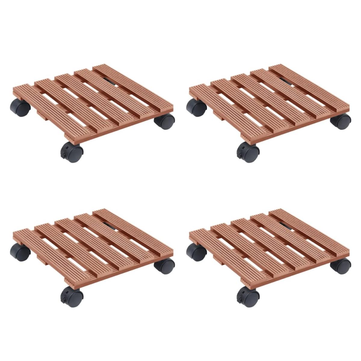 Soportes con ruedas para plantas 4 uds marrón WPC 30x30x7,5 cm