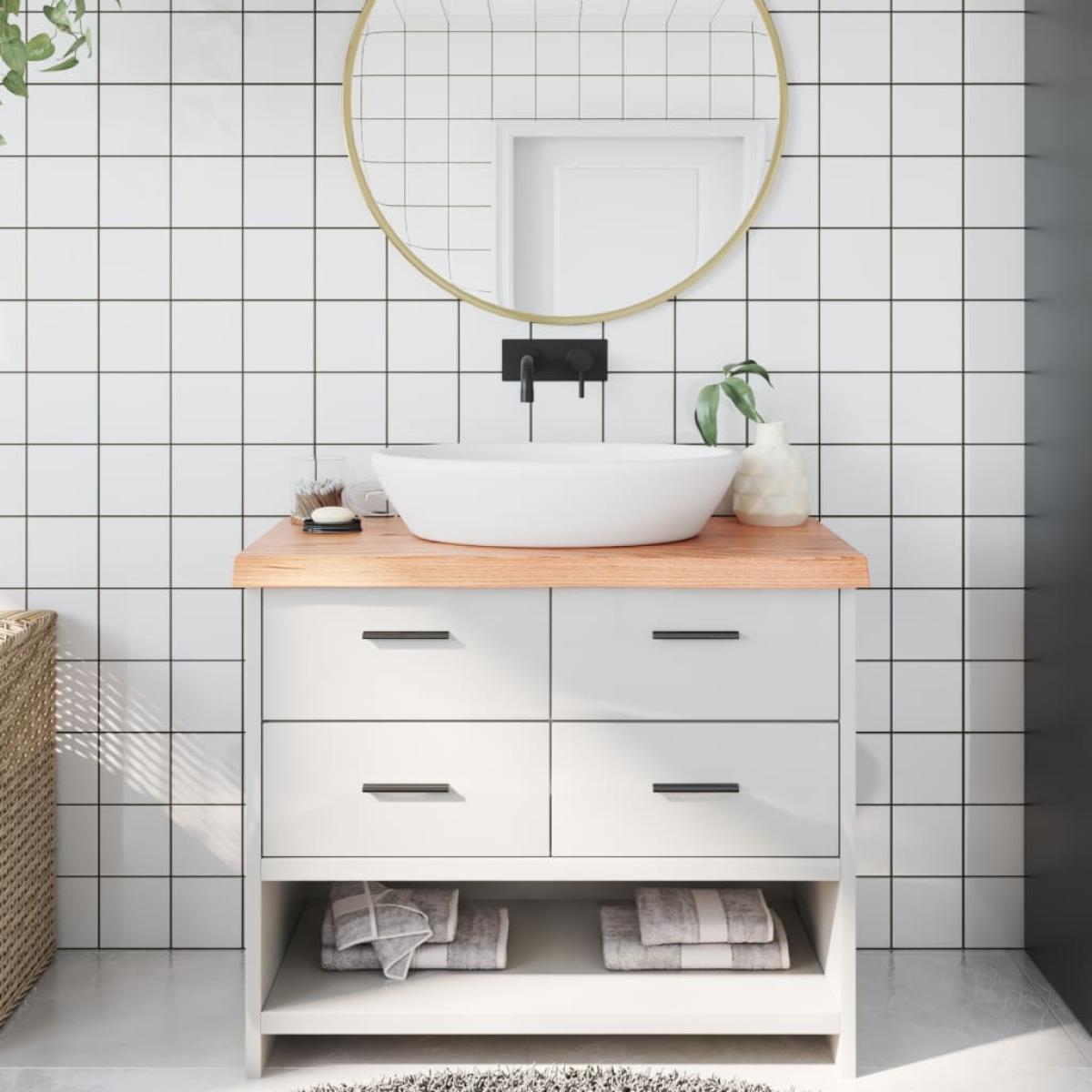 Encimera de baño madera maciza tratada marrón claro 100x50x6 cm