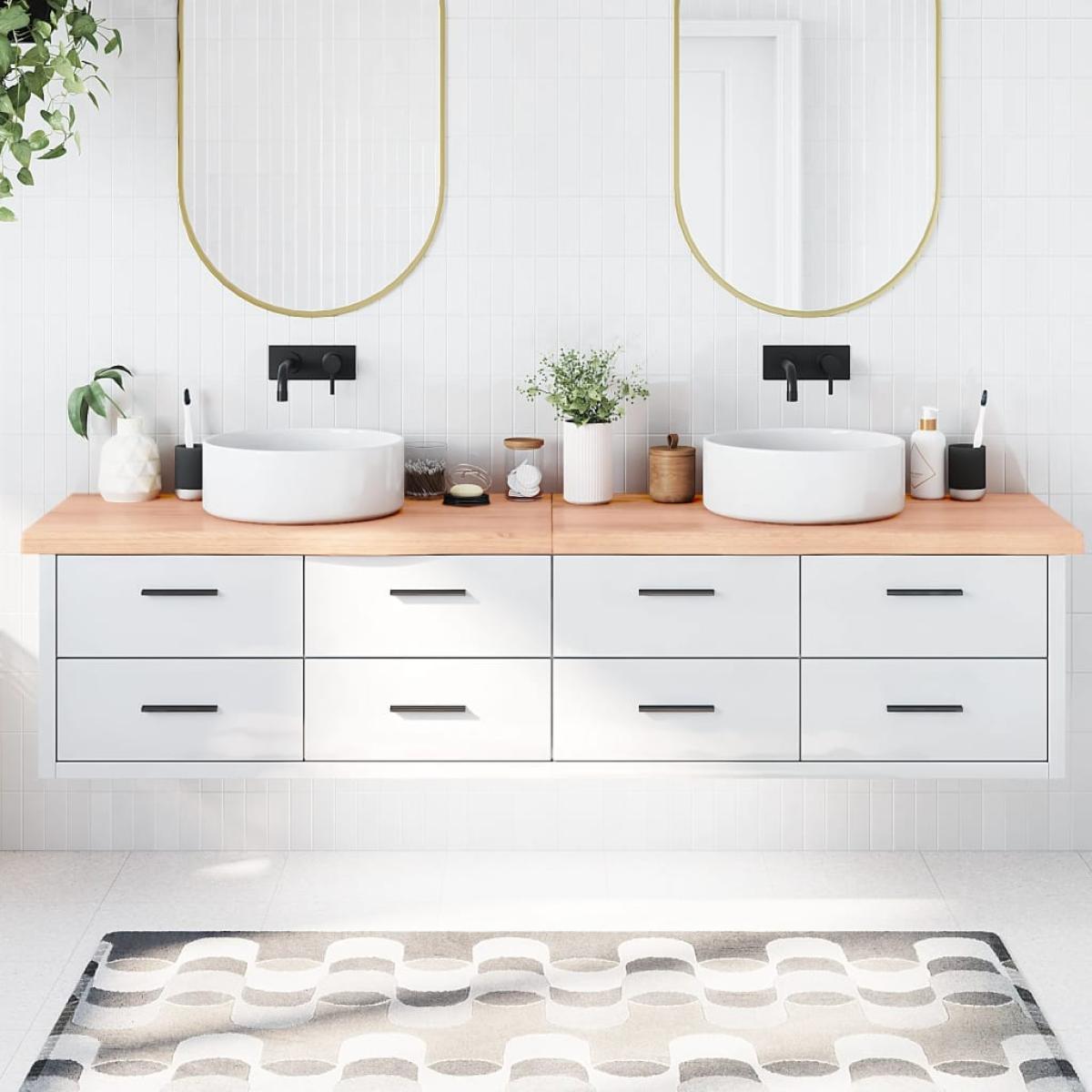 Encimera de baño madera maciza tratada marrón claro 220x60x6 cm