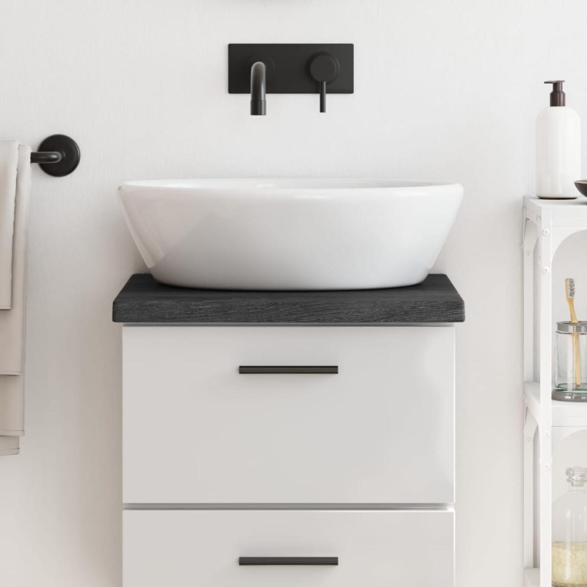 Encimera de baño madera maciza tratada gris oscuro 40x30x4 cm