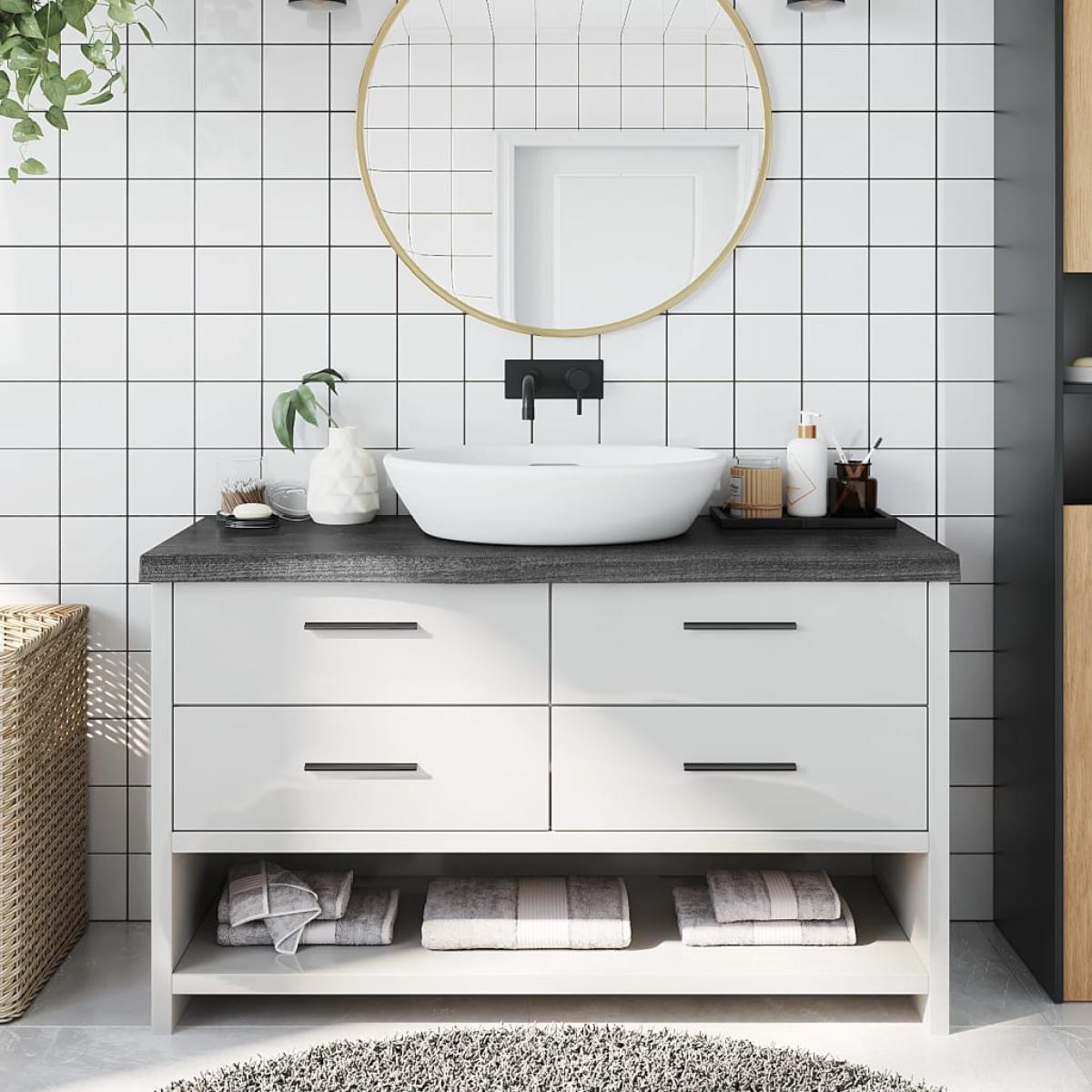 Encimera de baño madera maciza tratada gris oscuro 100x30x6 cm
