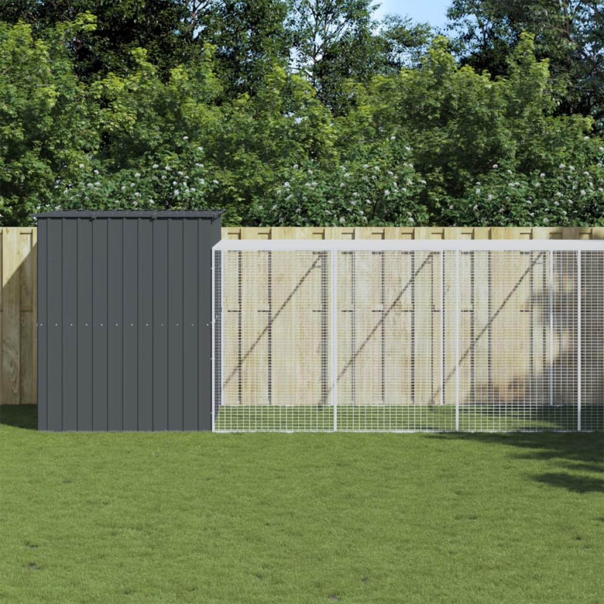 Caseta perros con corral acero galvanizado gris 214x865x181 cm