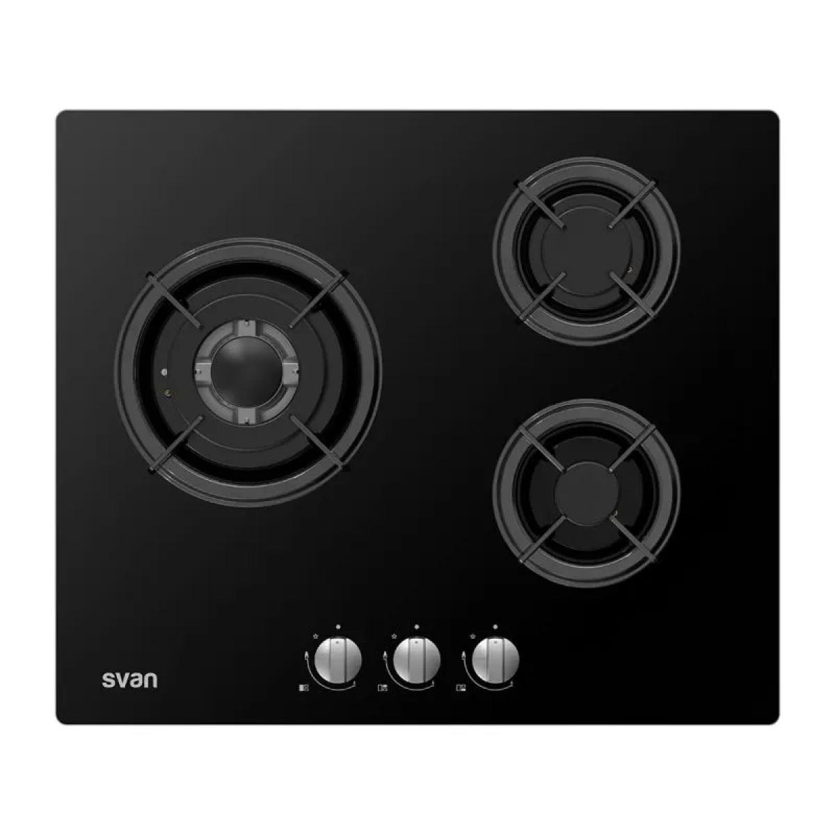 PLACA GAS SVAN SGW3601N 3F C-WOK 60CM CRIST.NGO