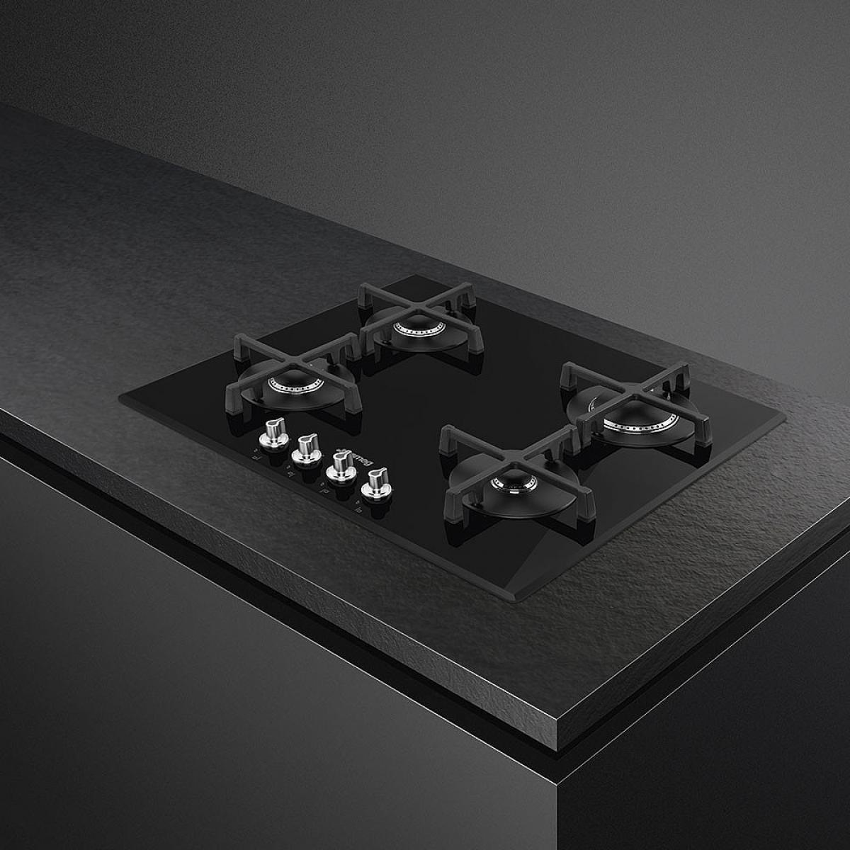 ENCIMERA GAS SMEG PV164N 4 FUEGOS CRISTAL NEGRO