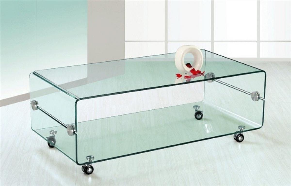 Mesa MELBOURNE, cristal curvado, ruedas, 120x60 cms