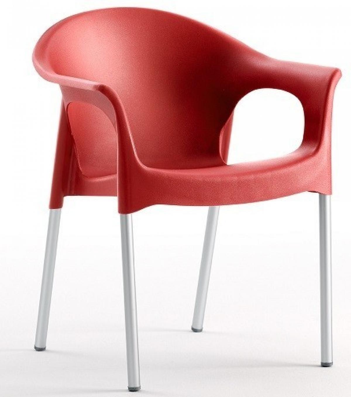 Sillón NILO, aluminio, apilable, polipropileno rojo