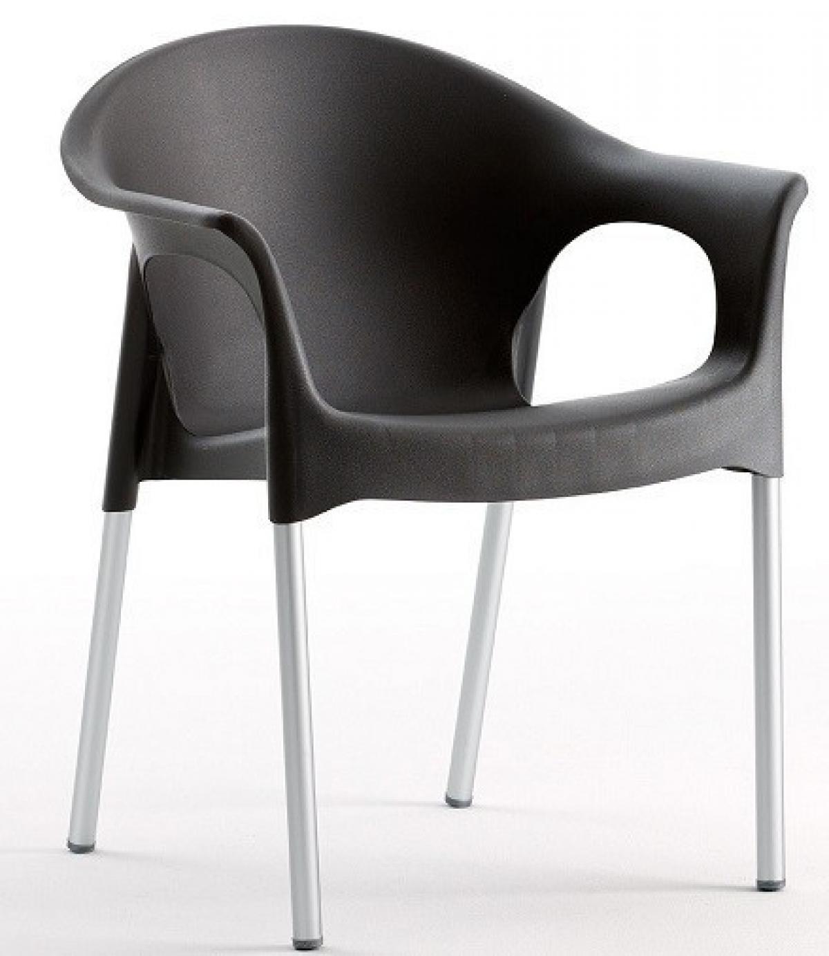 Sillón NILO, aluminio, apilable, polipropileno negro
