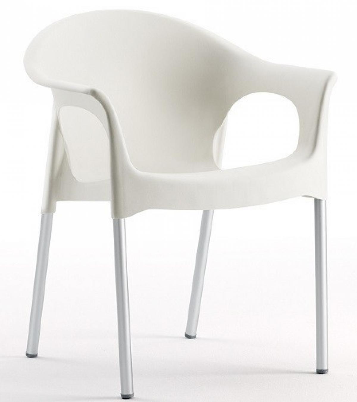 Sillón NILO, aluminio, apilable, polipropileno blanco