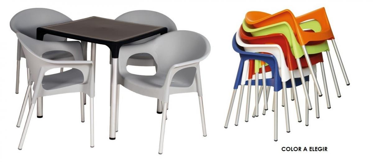 Sillón NILO, aluminio, apilable, polipropileno gris claro