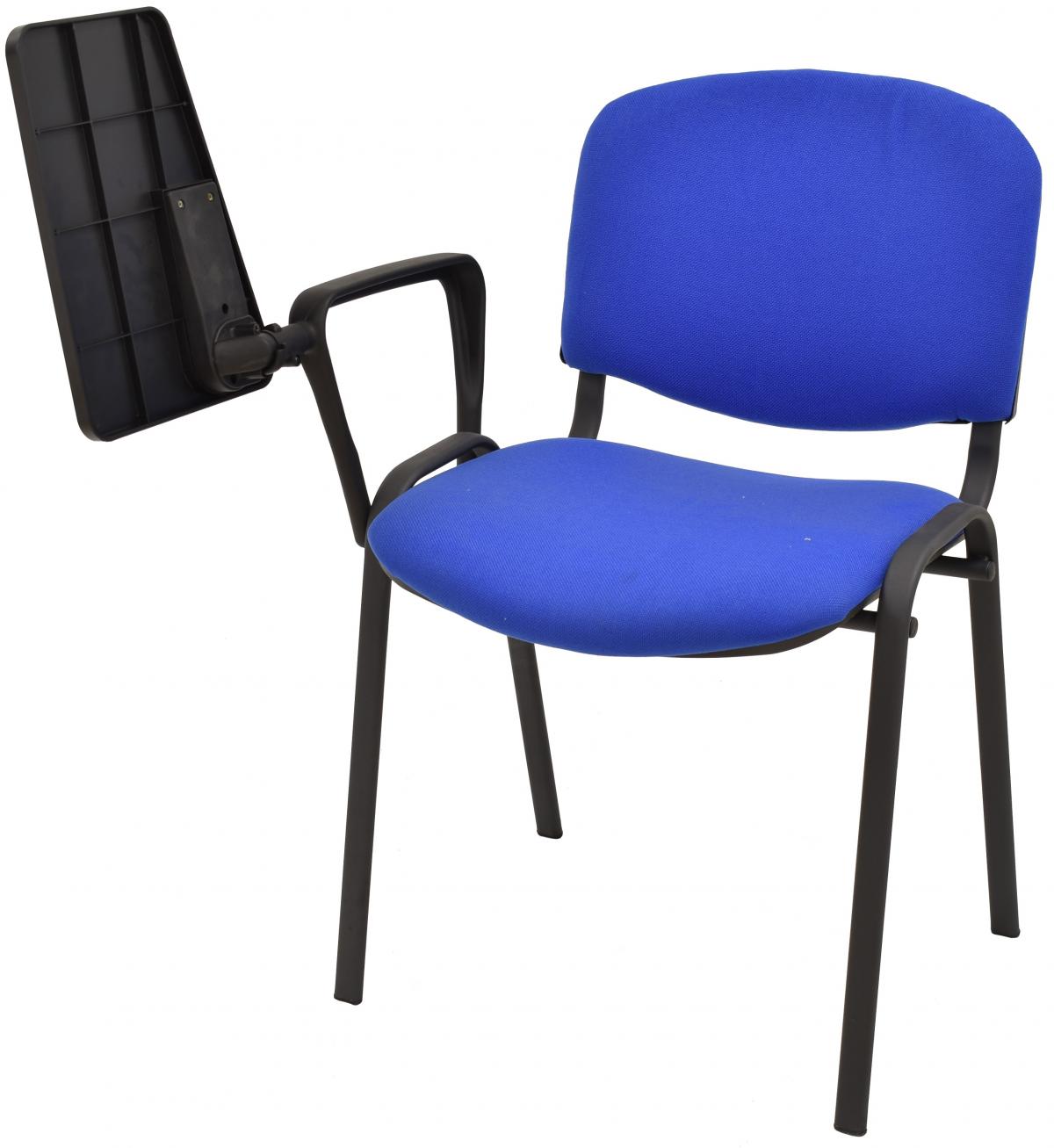 Silla NIZA NEW AM, brazo pala a derecha, chasis negro, tapizado azul
