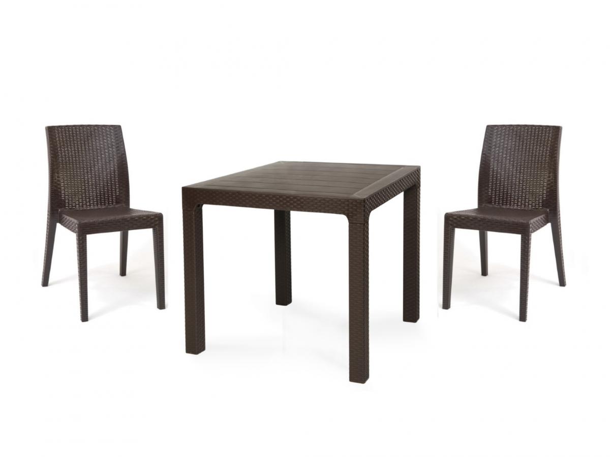 Mesa TROPICAL, ratán, polipropileno marrón chocolate, 80 x 80 cms