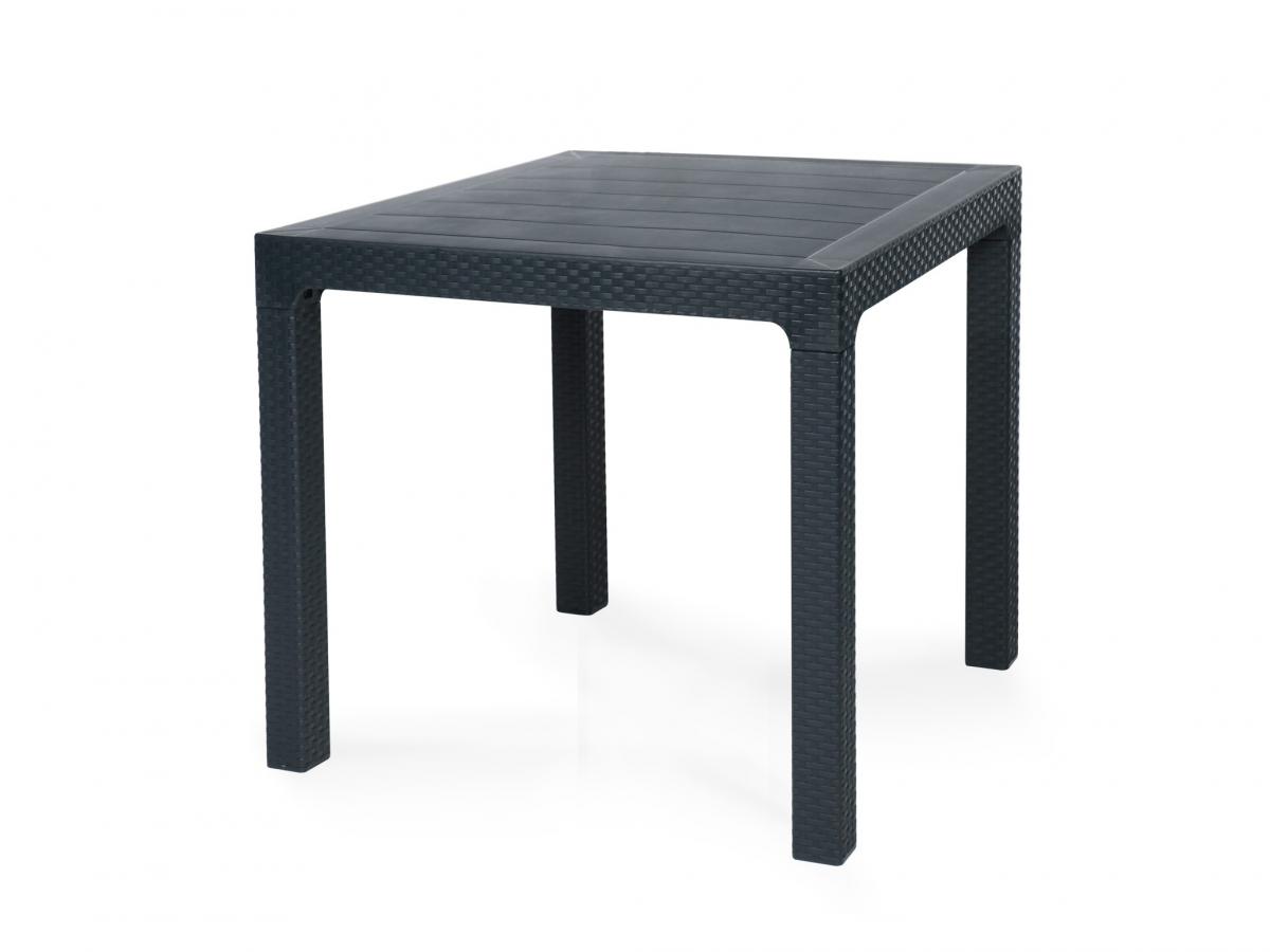 Mesa TROPICAL, ratán, polipropileno antracita, 80 x 80 cms