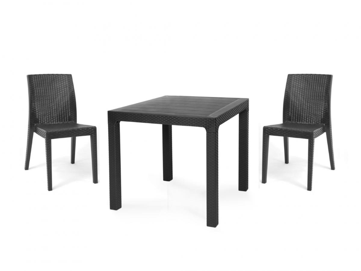 Mesa TROPICAL, ratán, polipropileno antracita, 80 x 80 cms