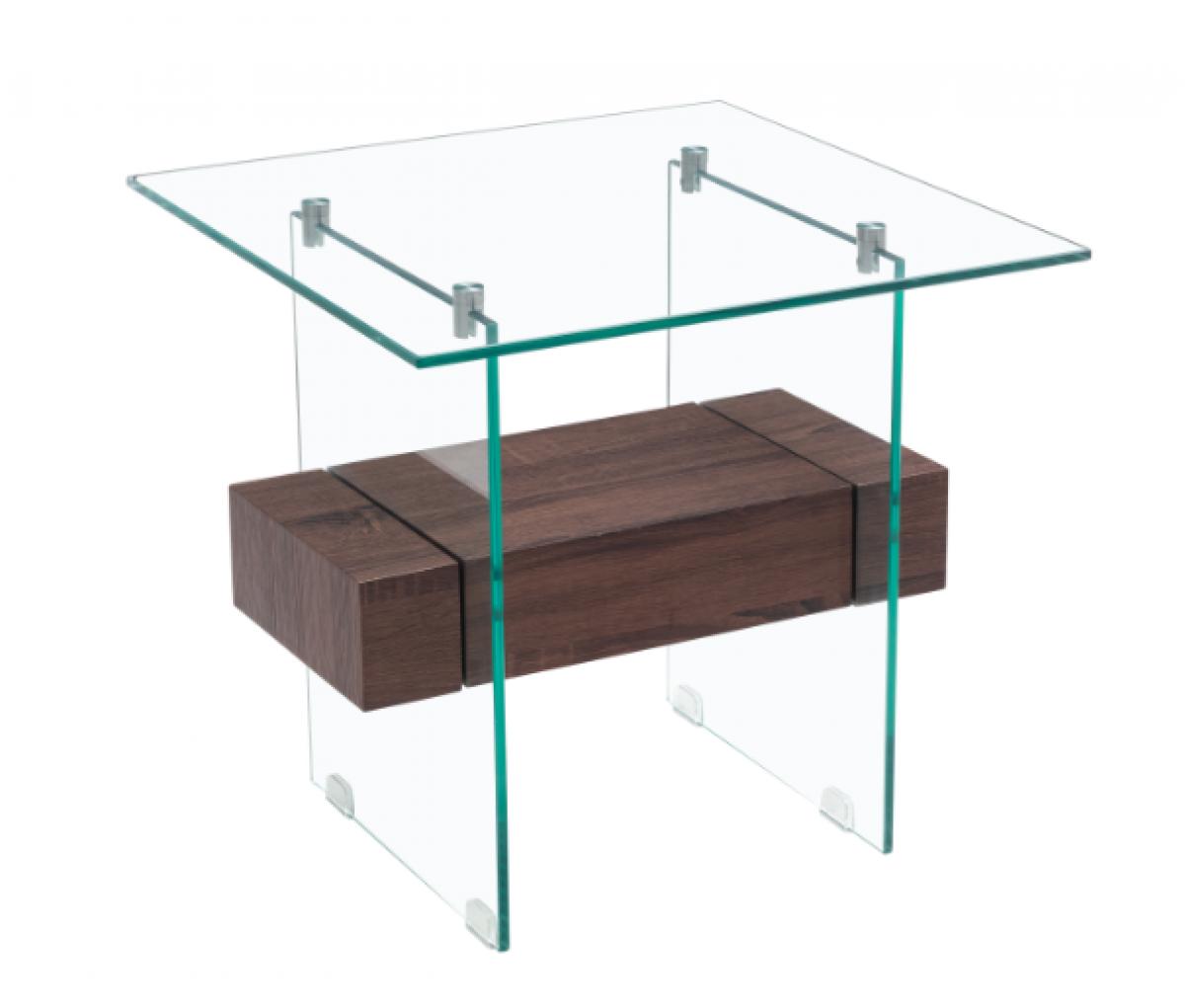 Mesa SUIZA, baja, madera, cristal, 55 x 55 cms