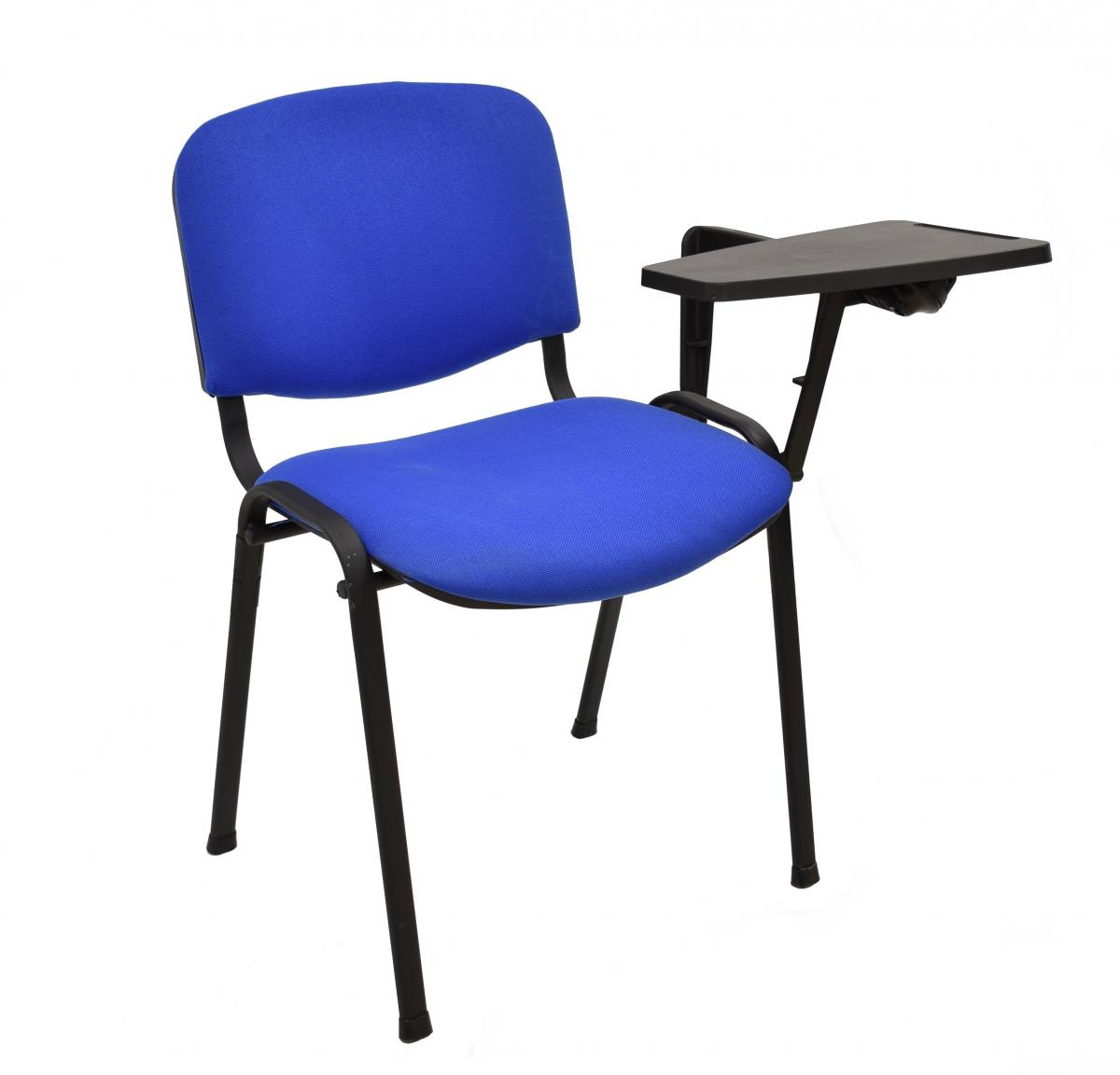 Silla NIZA NEW AM, brazo pala a izquierda, chasis negro, tapizado azul