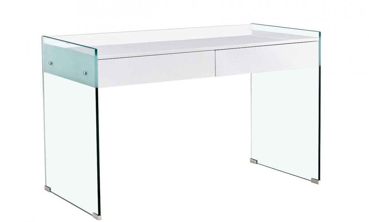Mesa LIMOGES, cristal, cajonera, lacada blanca, 120 x 60 cms