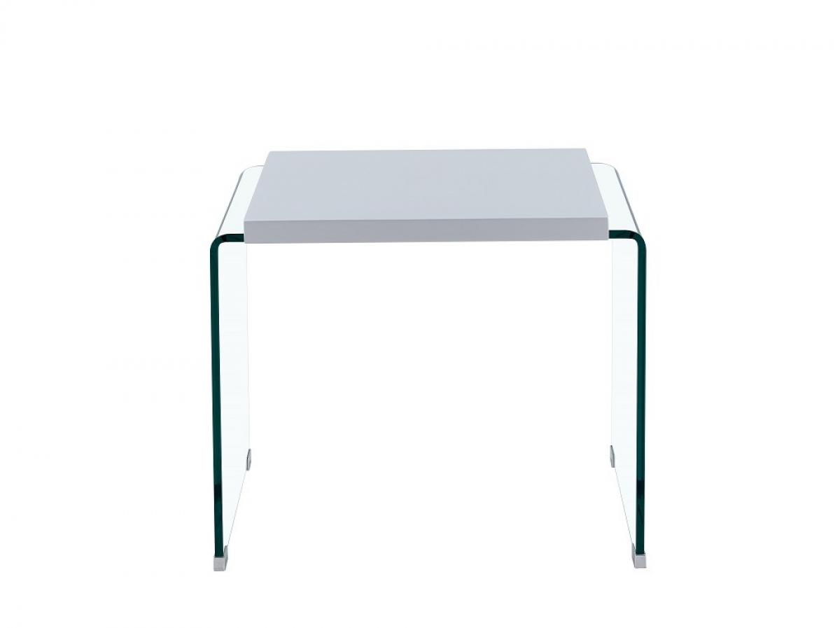 Mesa ARISTON, baja, lacada blanca, cristal, 60 x 63 cms