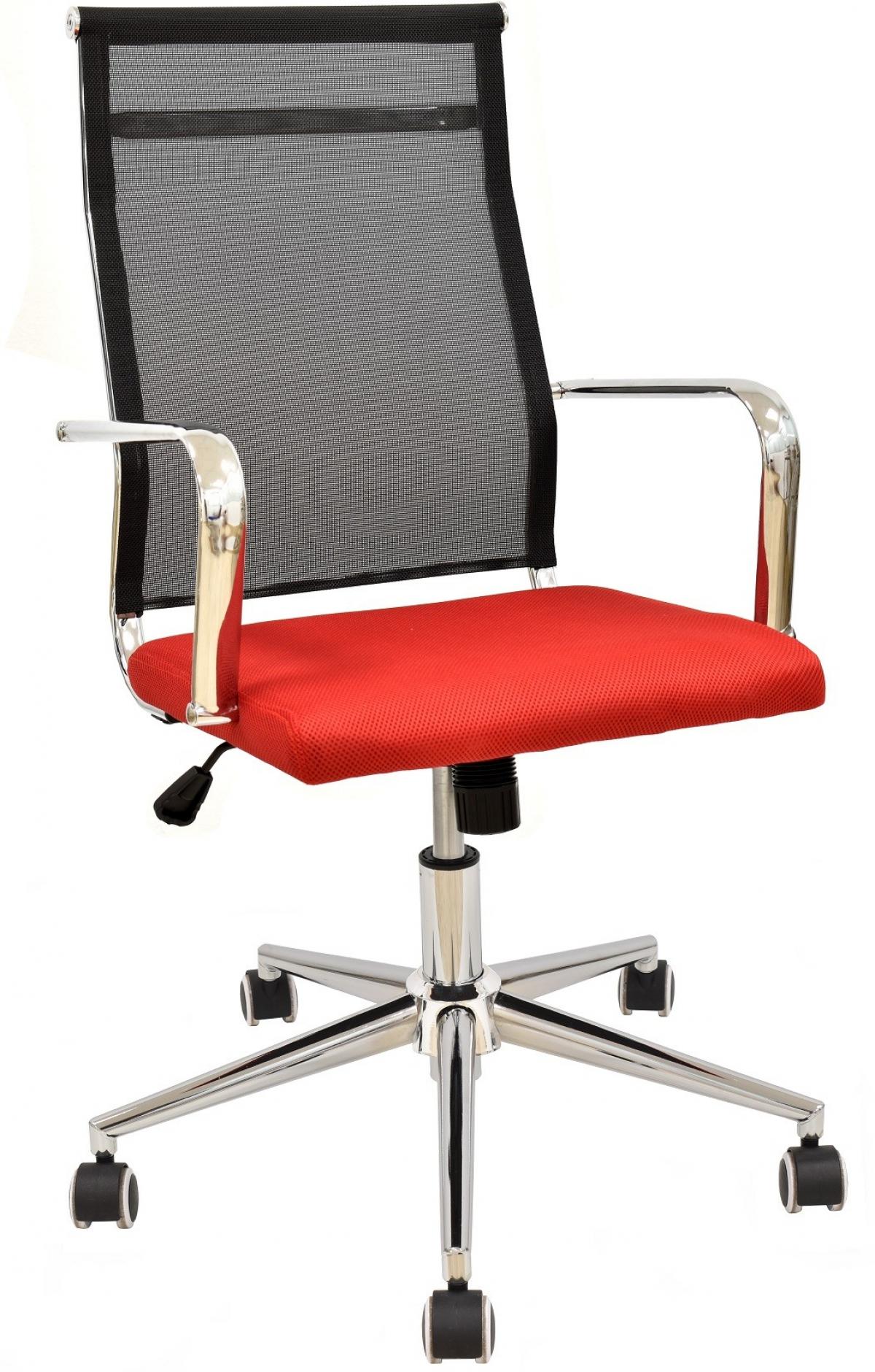 Sillón de oficina AUSTRIA, alto, malla negra, asiento rojo