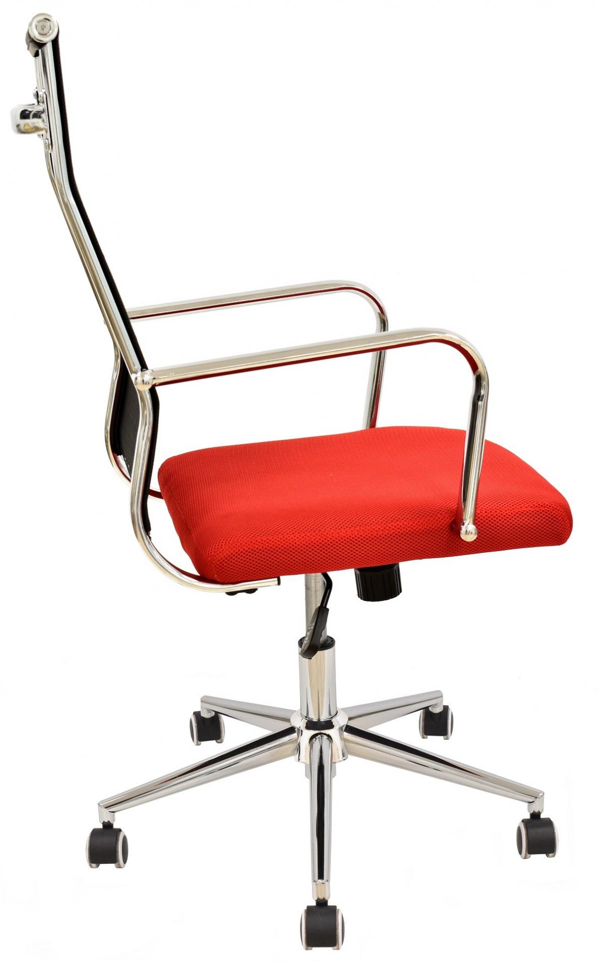 Sillón de oficina AUSTRIA, alto, malla negra, asiento rojo