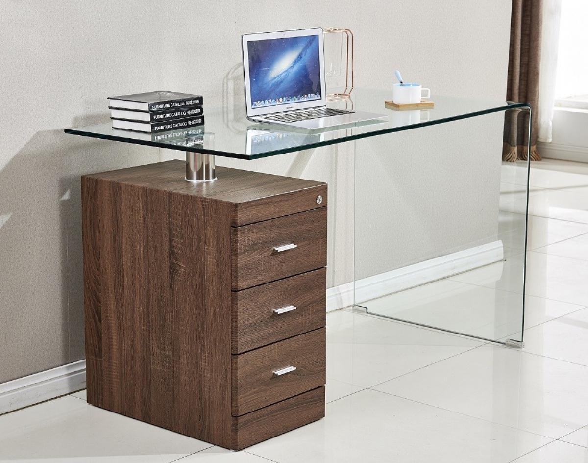 Mesa ARTEMISA, cristal curvado, cajonera bilaminada, 125x65 cms