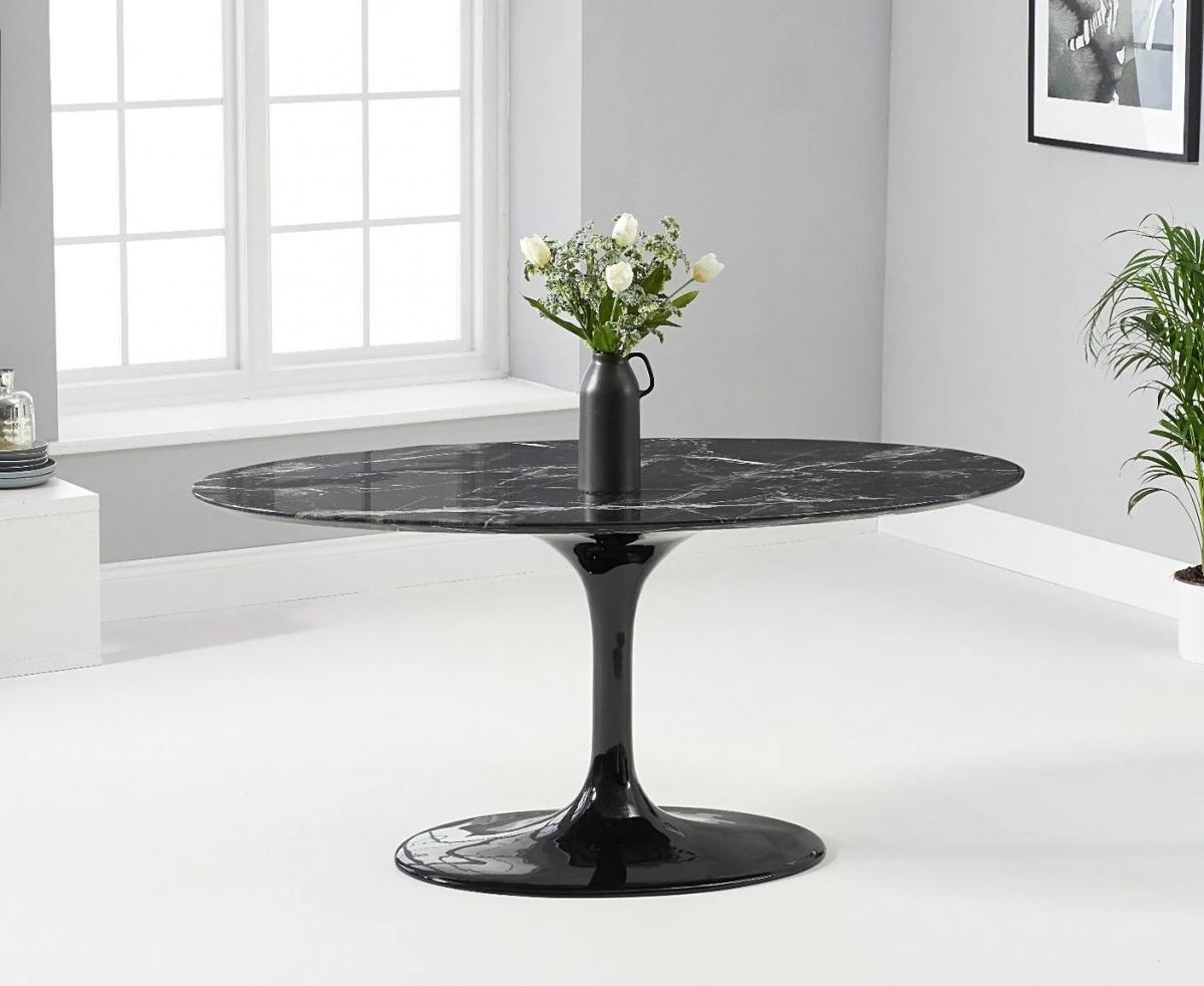 Mesa TUL, oval, fibra de vidrio, mármol negro 160x90 cms