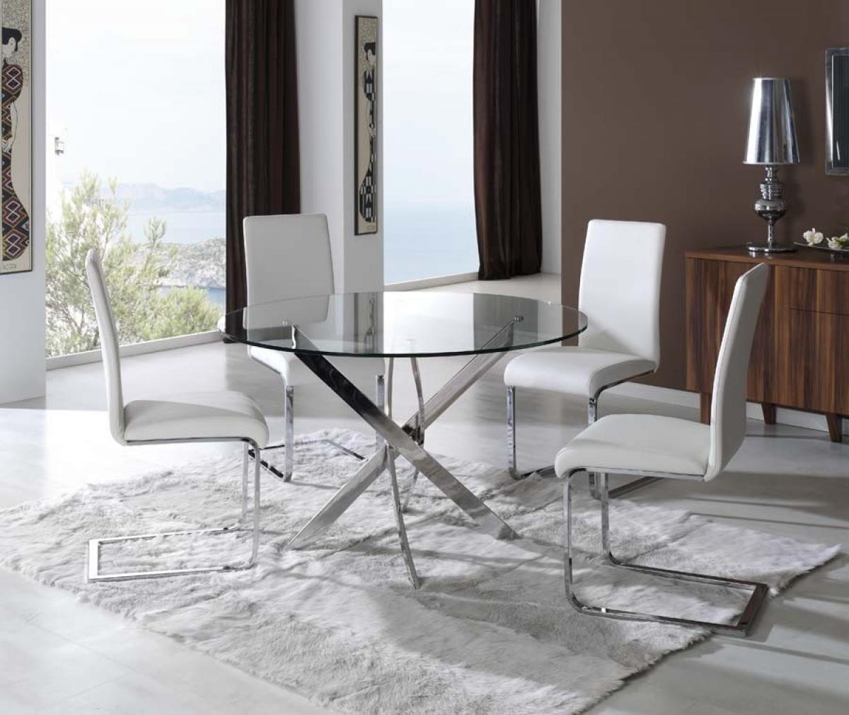 Mesa CHANTAL 100, cromada, cristal, 100 cms diámetro