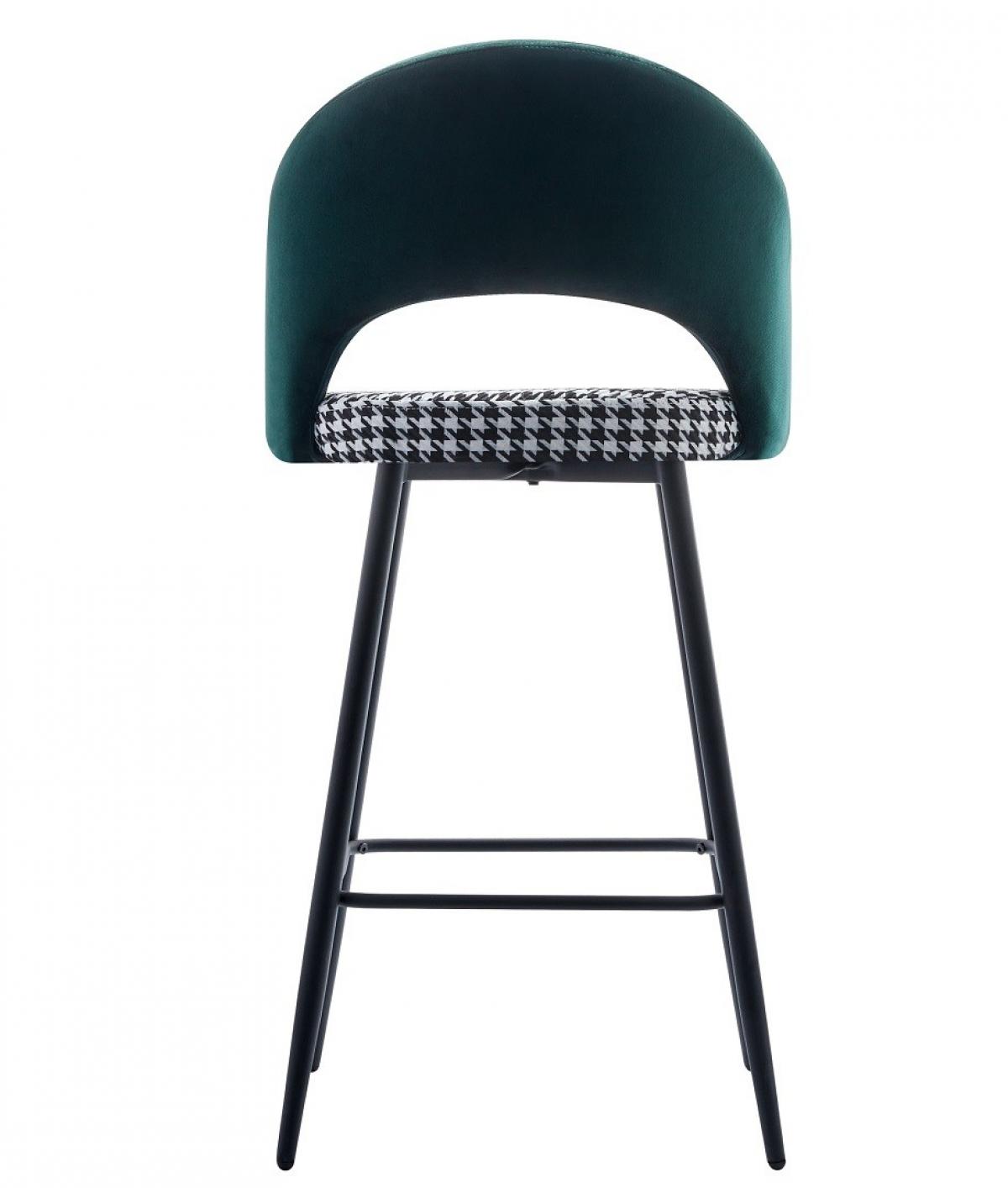 Taburete CLEO, metal, tapizado verde con pata de gallo