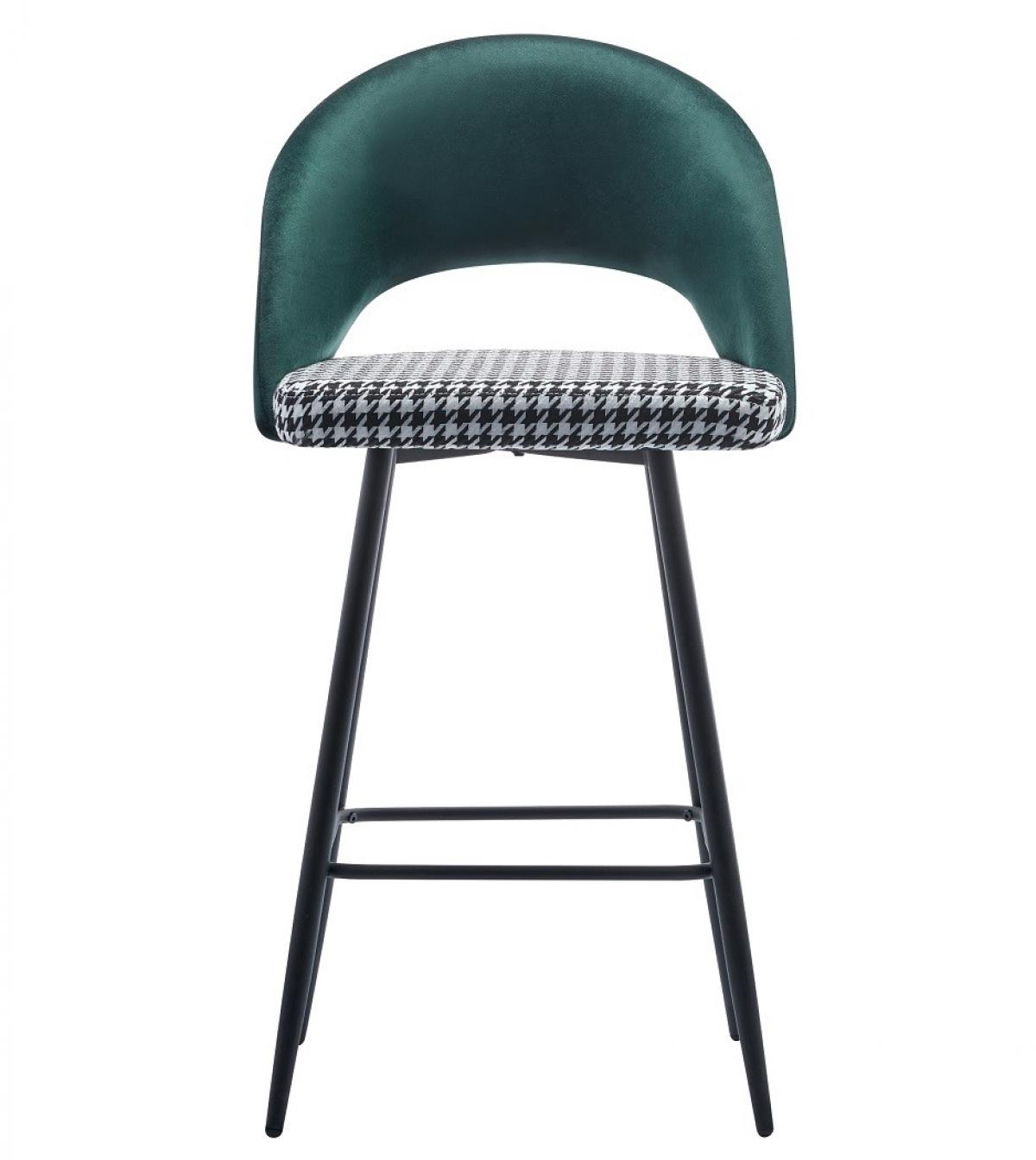Taburete CLEO, metal, tapizado verde con pata de gallo