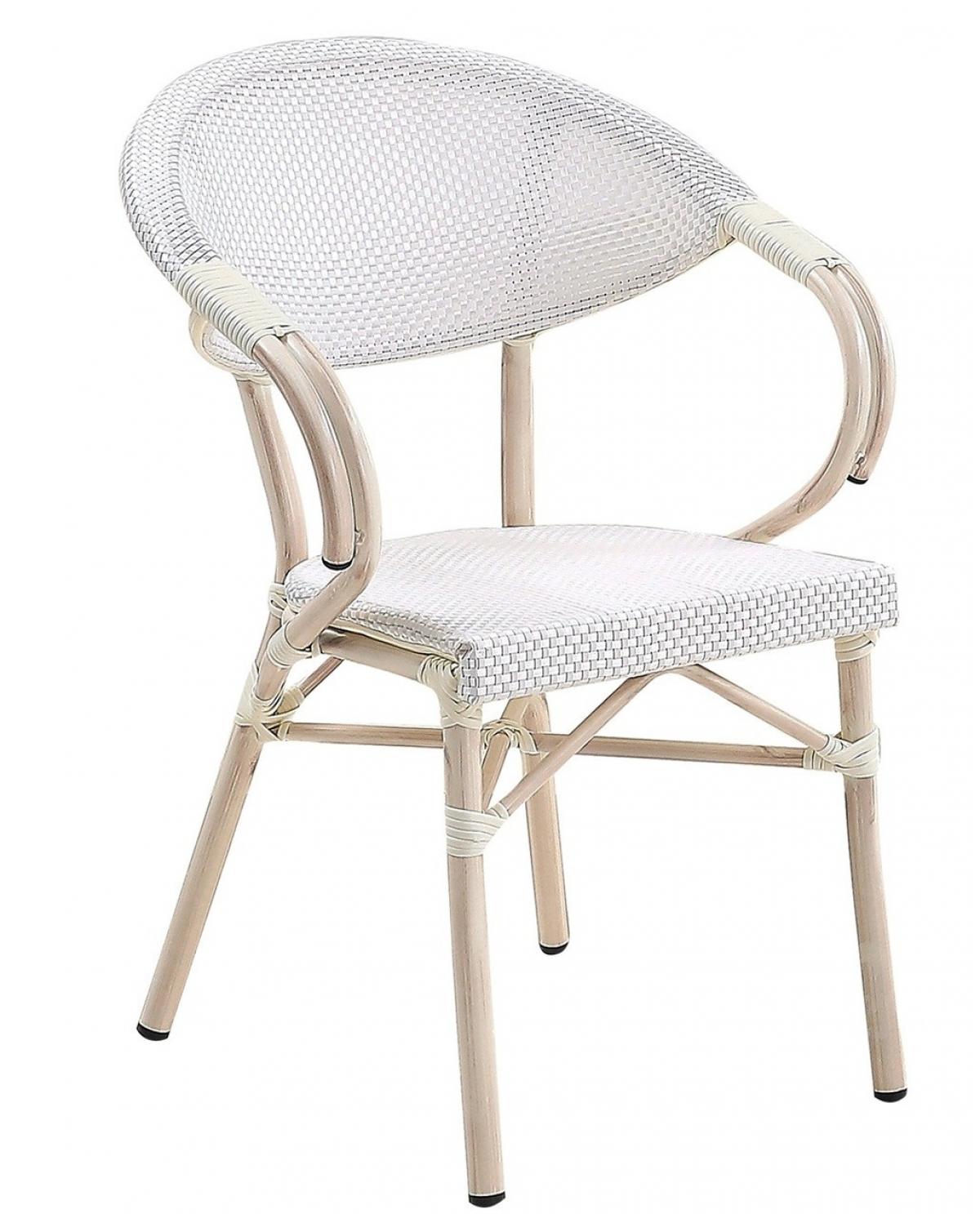 Sillón NERJA, apilable, aluminio, teslin blanco, plata y gris